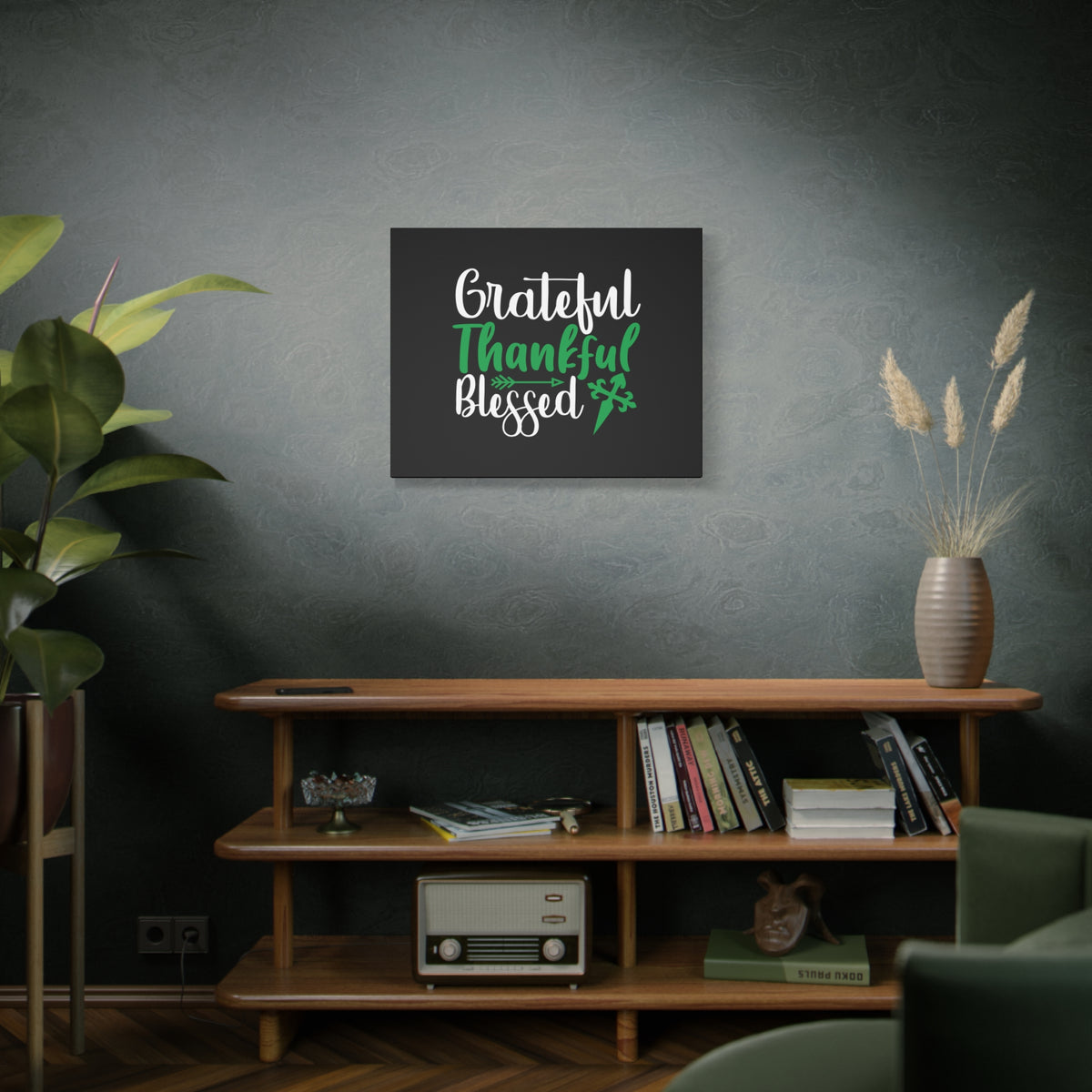 Scripture Canvas Grateful, Thankful, Blessed Psalm 106:1 Christian Wall Art Bible Verse Print Ready to Hang-Express Your Love Gifts