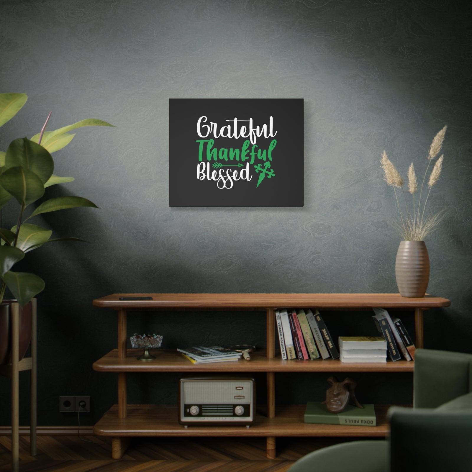 Scripture Canvas Grateful, Thankful, Blessed Psalm 106:1 Christian Wall Art Bible Verse Print Ready to Hang-Express Your Love Gifts