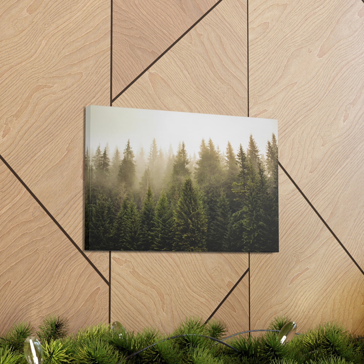 Misty Pine Tree Forest Nature Wilderness Photography Canvas Wall Art for Home Decor Ready-to-Hang-Express Your Love Gifts