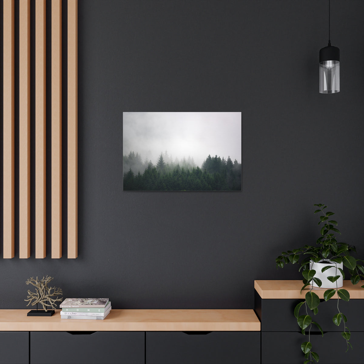 Foggy Dark Forest Nature Wilderness Photography Canvas Wall Art for Home Decor Ready-to-Hang-Express Your Love Gifts