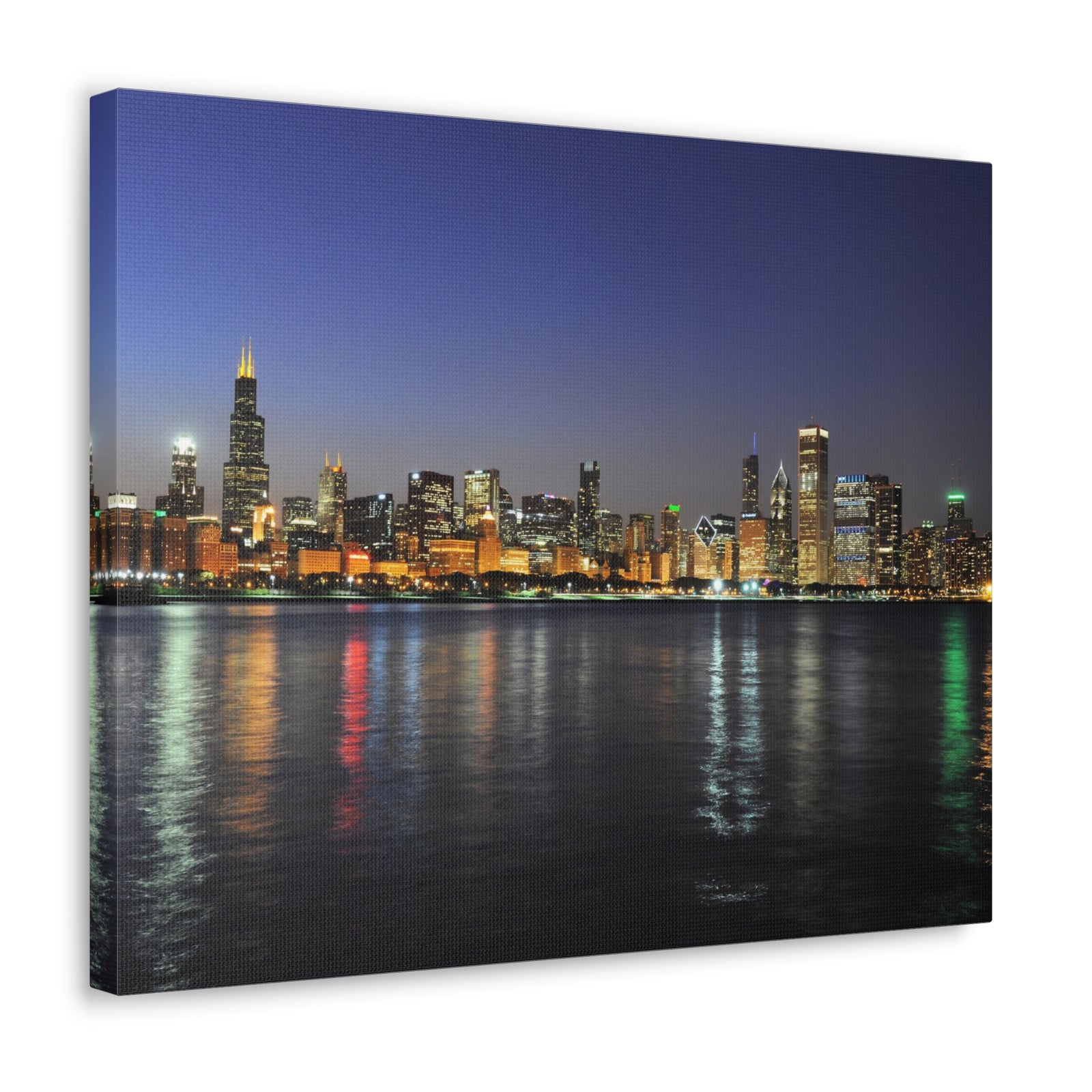 Chicago Night Skyline Canvas Artwork High-Quality Breathtaking Stunning Cityscape for Home Decor Ready to Hang-Express Your Love Gifts
