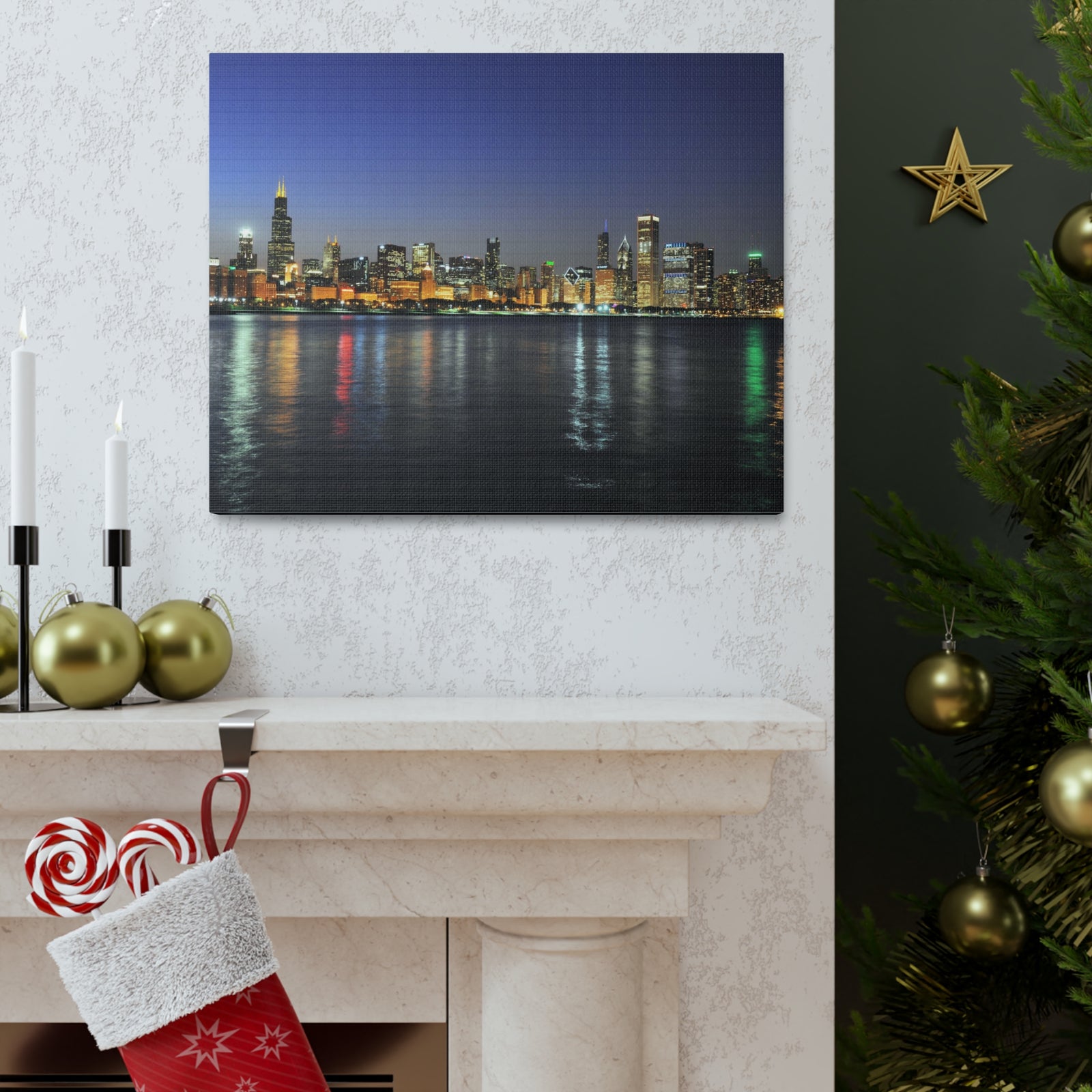 Chicago Night Skyline Canvas Artwork High-Quality Breathtaking Stunning Cityscape for Home Decor Ready to Hang-Express Your Love Gifts