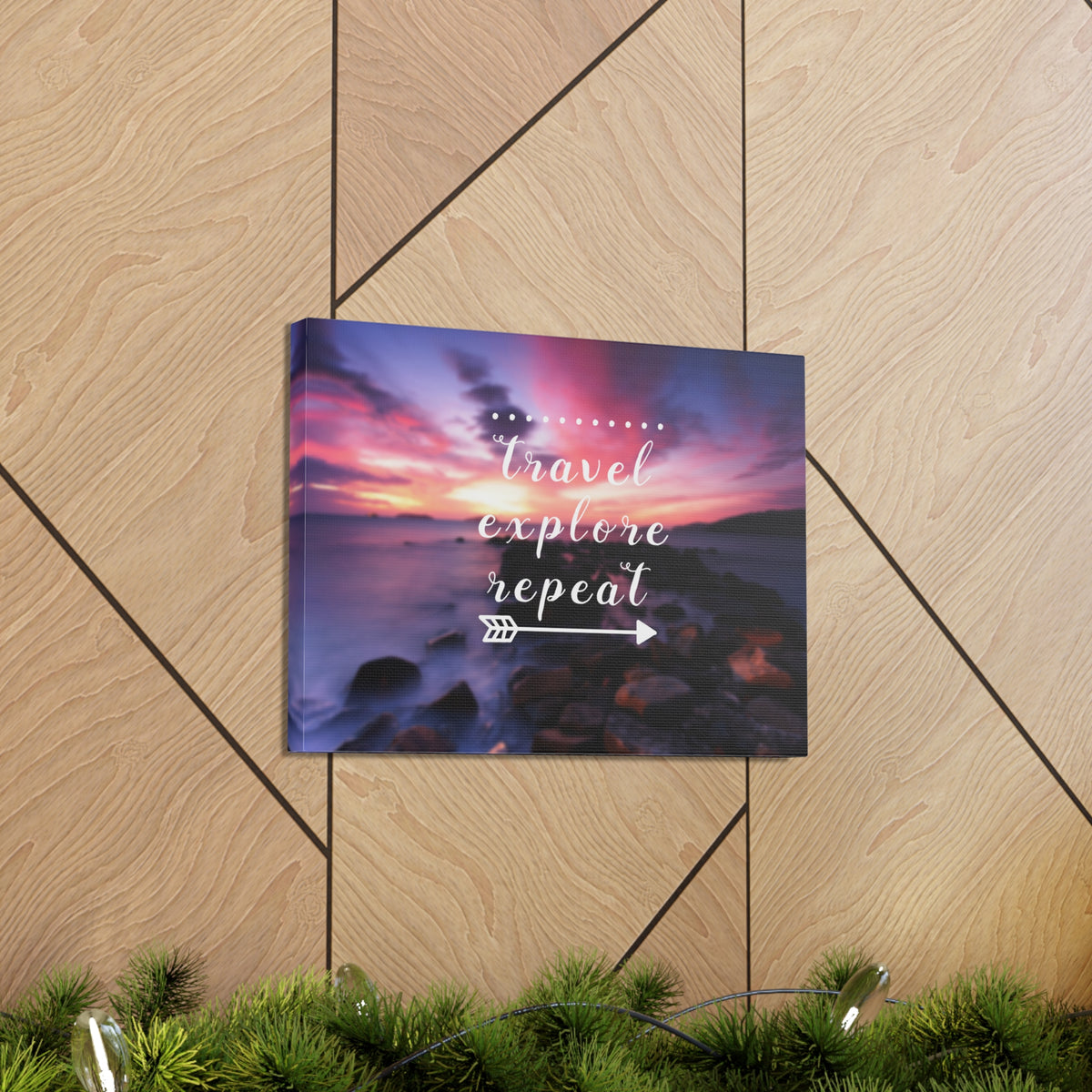 Inspirational Quote Canvas Travel Explore Repeat Motivational Print Ready to Hang Artwork-Express Your Love Gifts