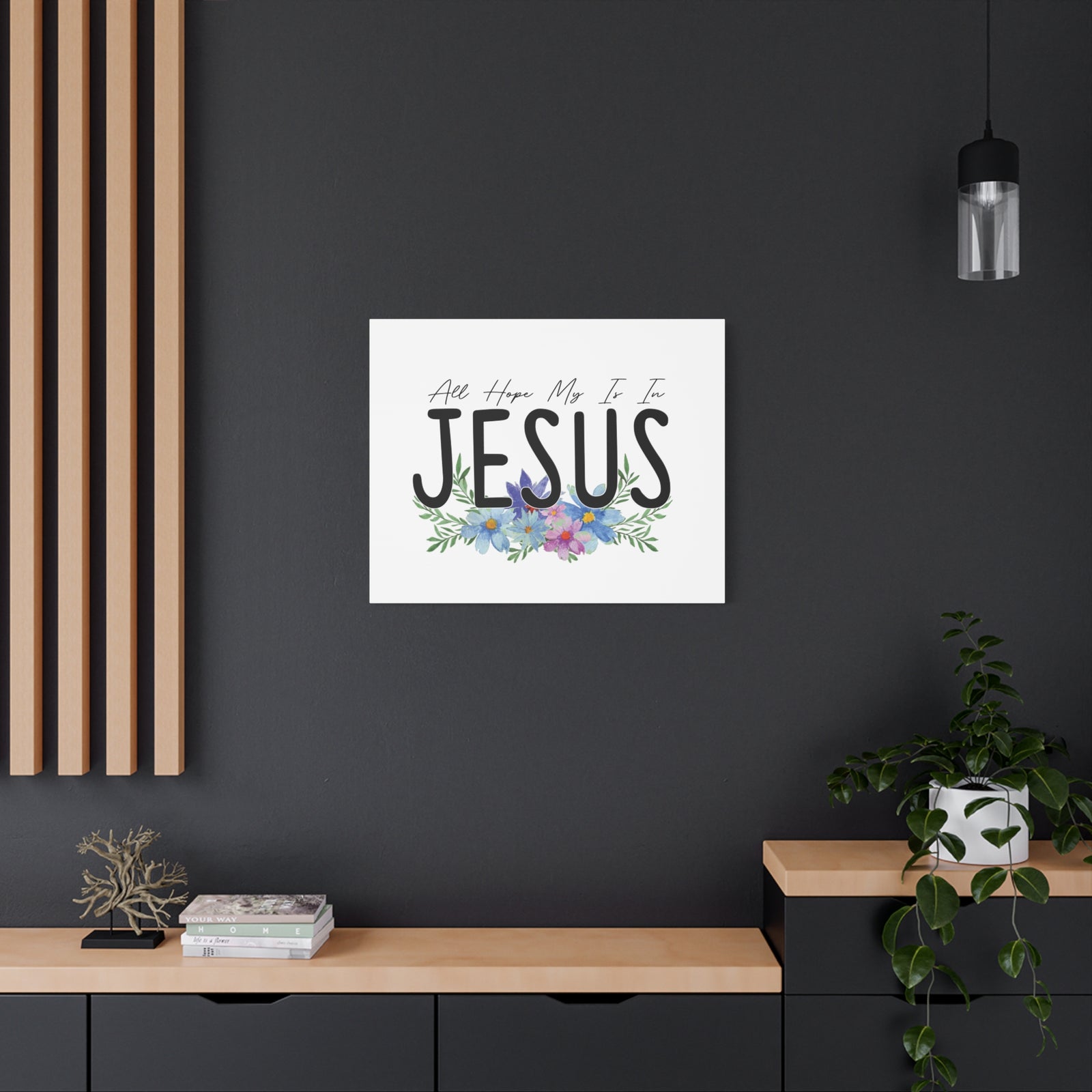 Scripture Canvas All My Hope Is In Jesus Jeremiah 29:11 Blue Flowers Christian Wall Art Bible Verse Print Ready to Hang-Express Your Love Gifts