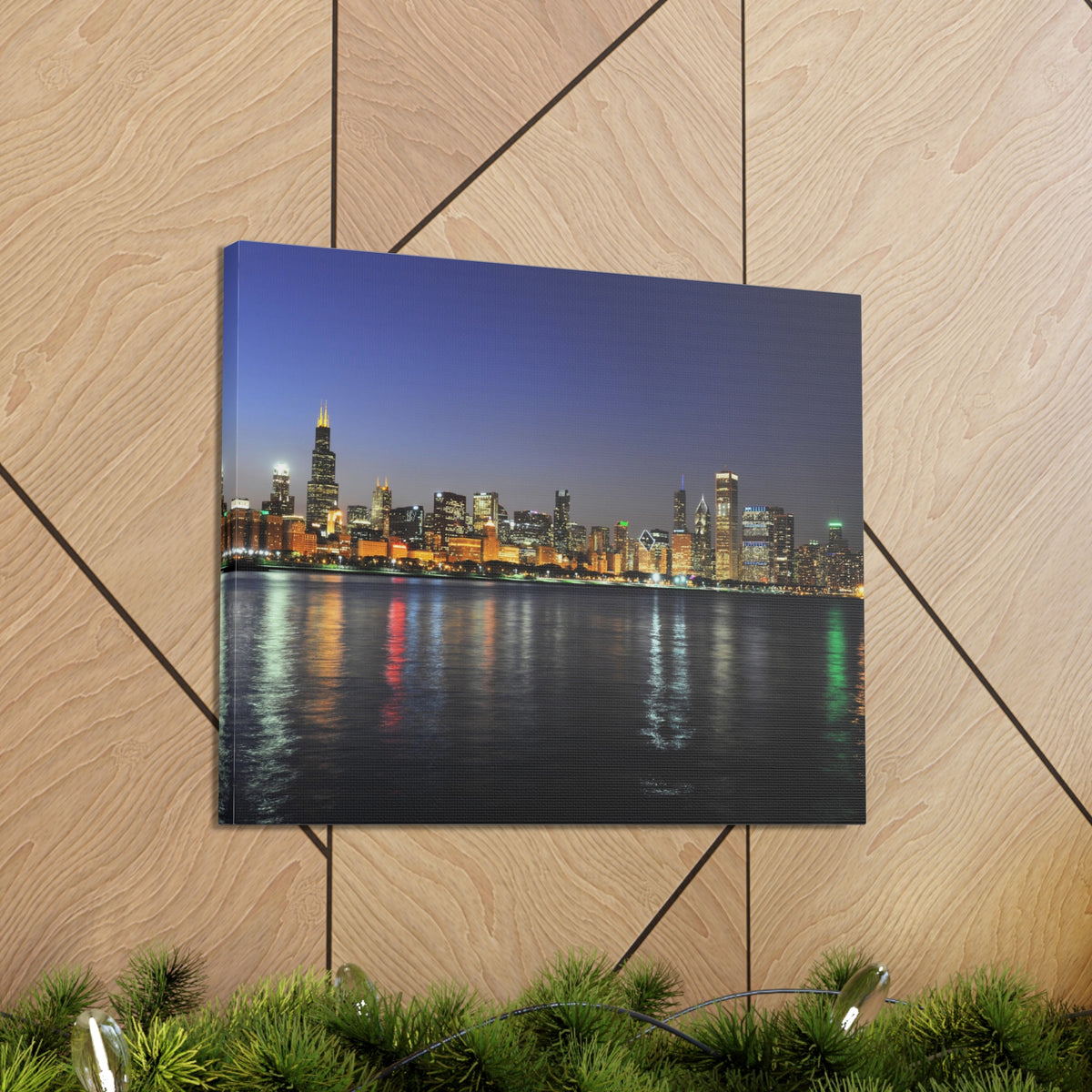 Chicago Night Skyline Canvas Artwork High-Quality Breathtaking Stunning Cityscape for Home Decor Ready to Hang-Express Your Love Gifts