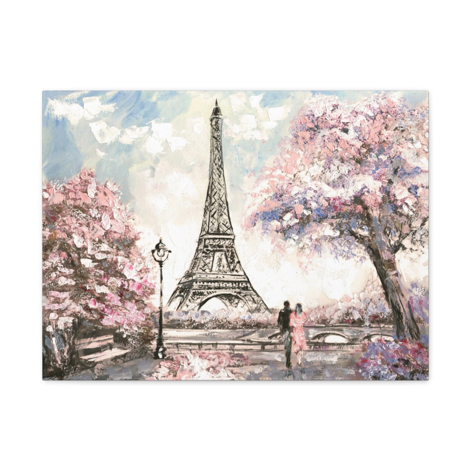 Pink Couple Eiffel Tower France Canvas Artwork High-Quality Breathtaking French City for Home Decor Ready to Hang-Express Your Love Gifts