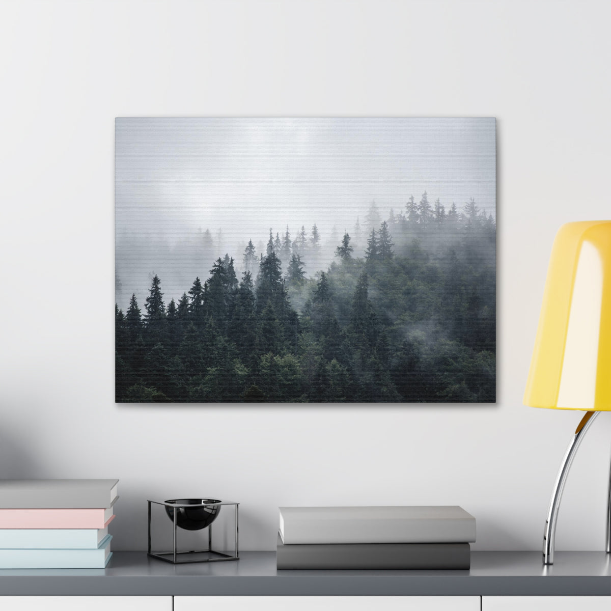 Foggy Pine Tree Green Forest Nature Wilderness Photography Canvas Wall Art for Home Decor Ready-to-Hang-Express Your Love Gifts