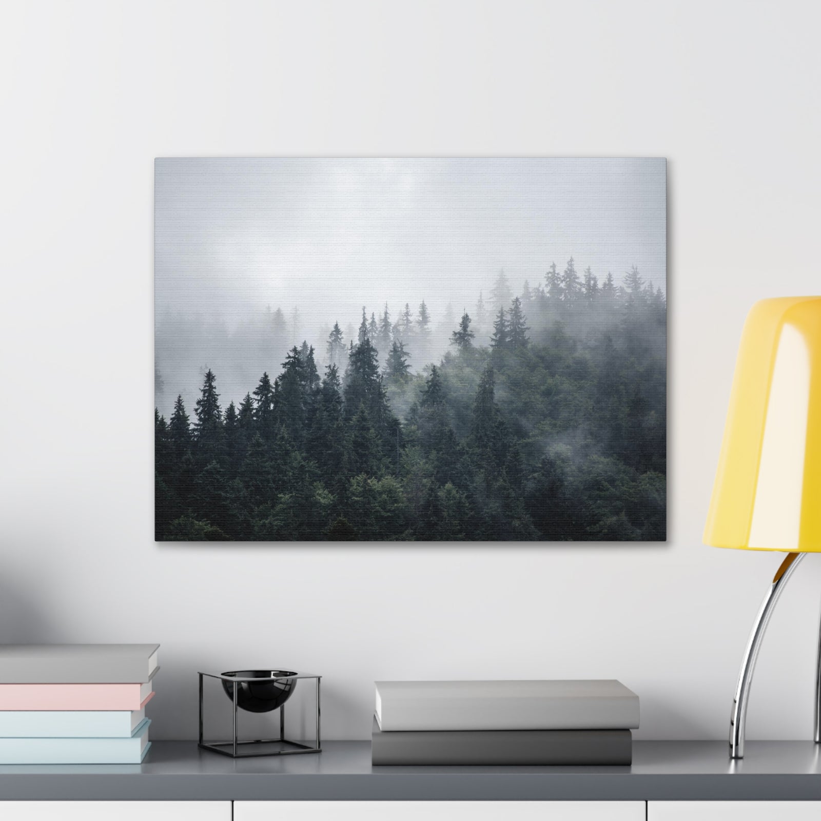 Foggy Pine Tree Green Forest Nature Wilderness Photography Canvas Wall Art for Home Decor Ready-to-Hang-Express Your Love Gifts