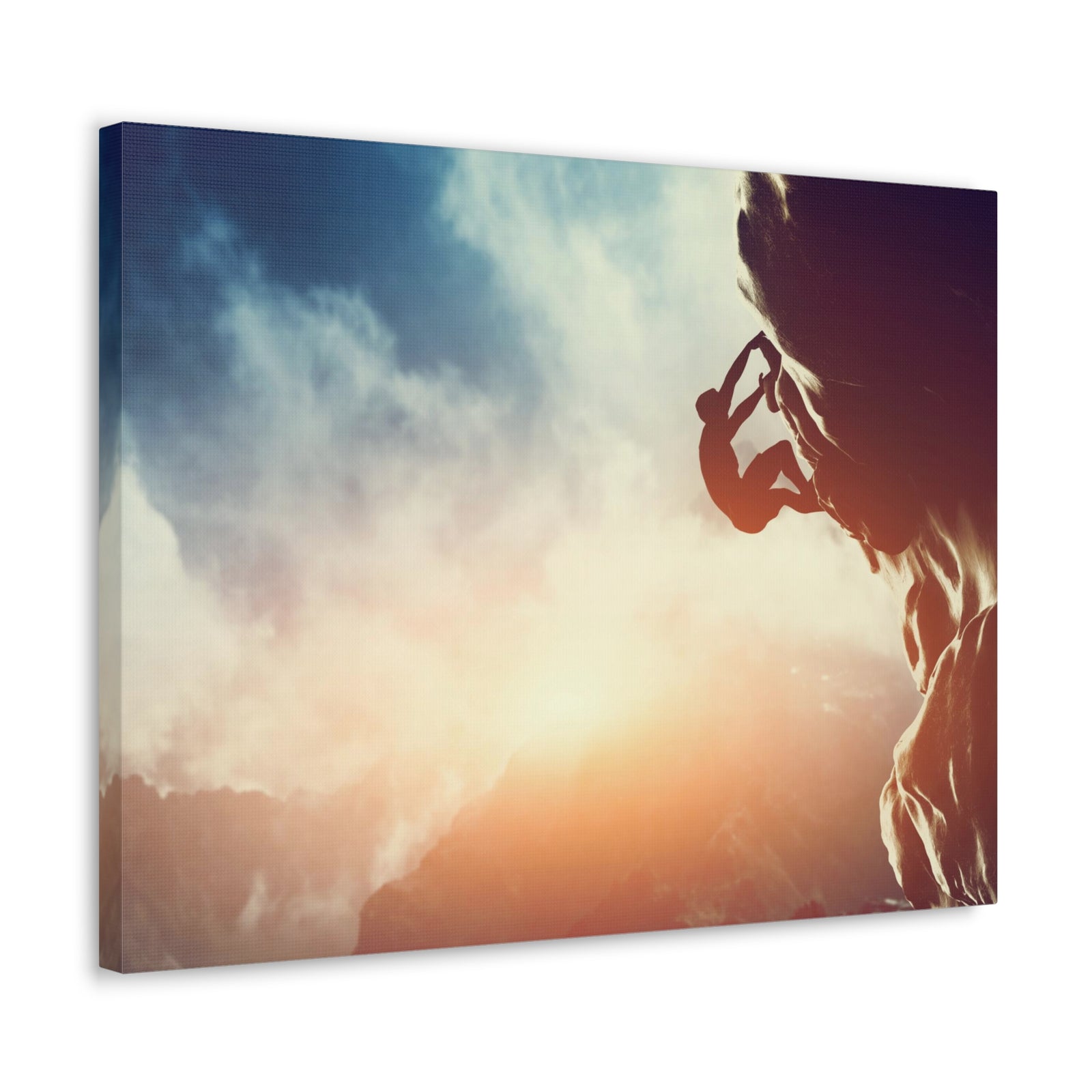 Man Climbing Rock Mountain Nature Wilderness Photography Canvas Wall Art for Home Decor Ready-to-Hang-Express Your Love Gifts