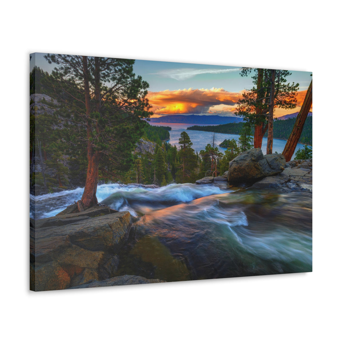 Water Rushing Lake Sunset Nature Wilderness Photography Canvas Wall Art for Home Decor Ready-to-Hang-Express Your Love Gifts