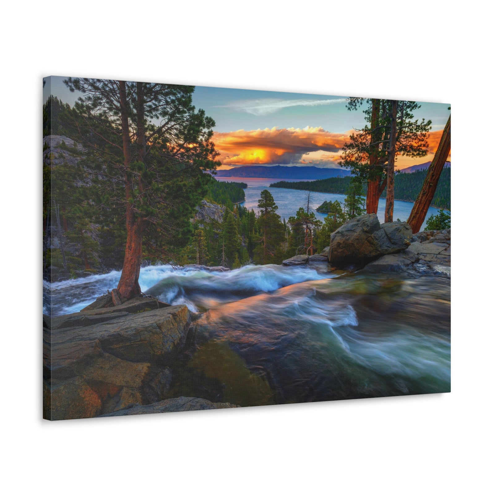 Water Rushing Lake Sunset Nature Wilderness Photography Canvas Wall Art for Home Decor Ready-to-Hang-Express Your Love Gifts
