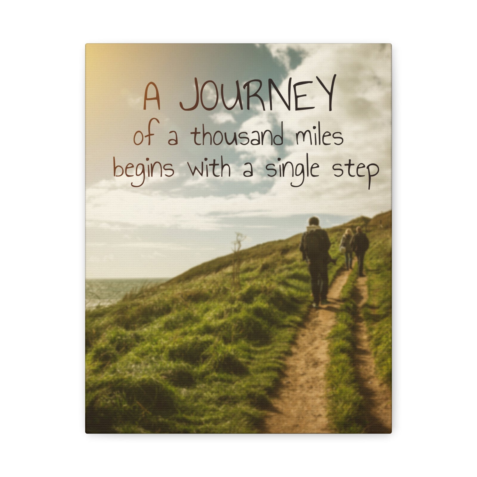 Inspirational Quote Canvas A Journey Of A Thousand Miles Motivational Print Ready to Hang Artwork-Express Your Love Gifts