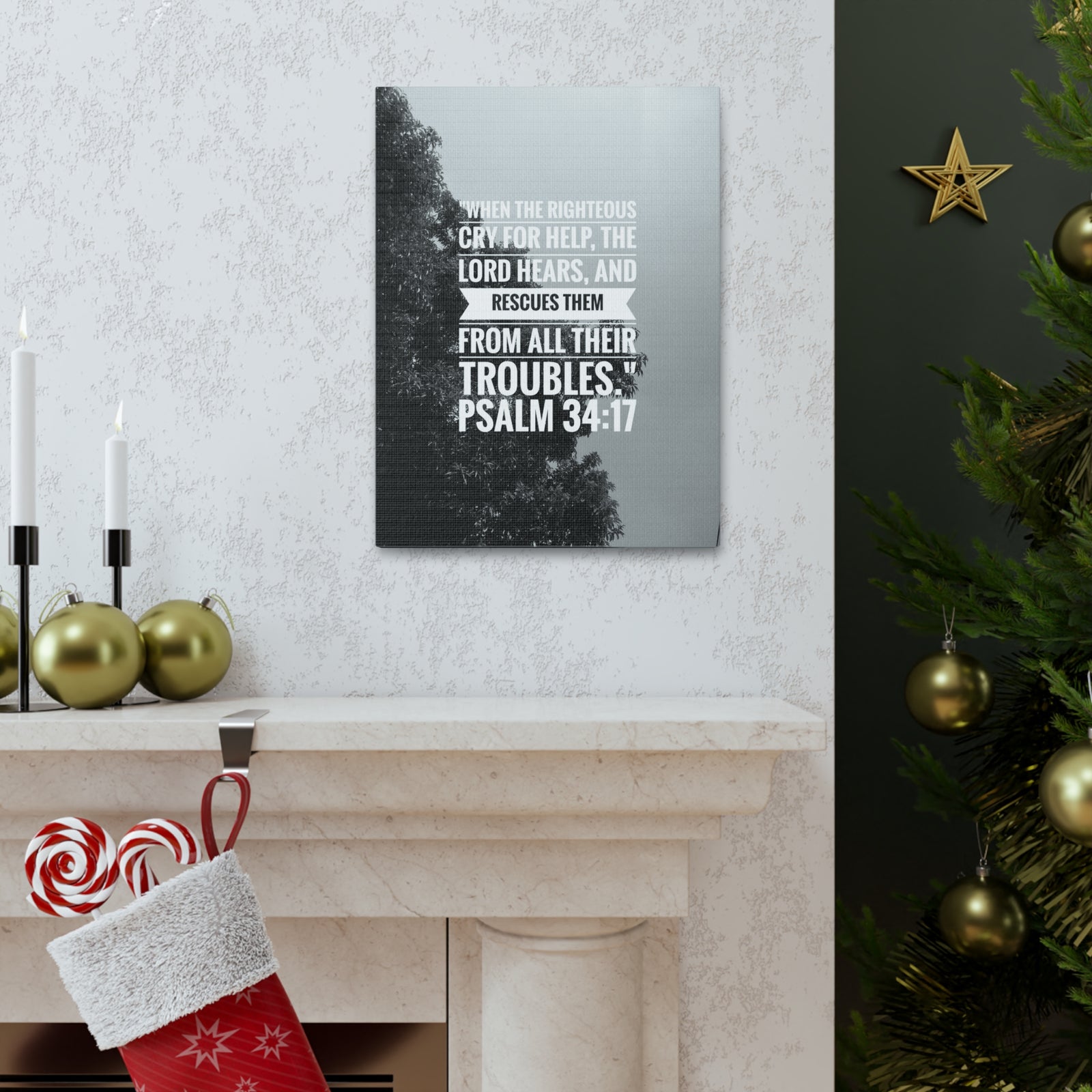 Scripture Canvas Rescues Them Psalm 34:17 Christian Wall Art Bible Verse Print Ready to Hang-Express Your Love Gifts