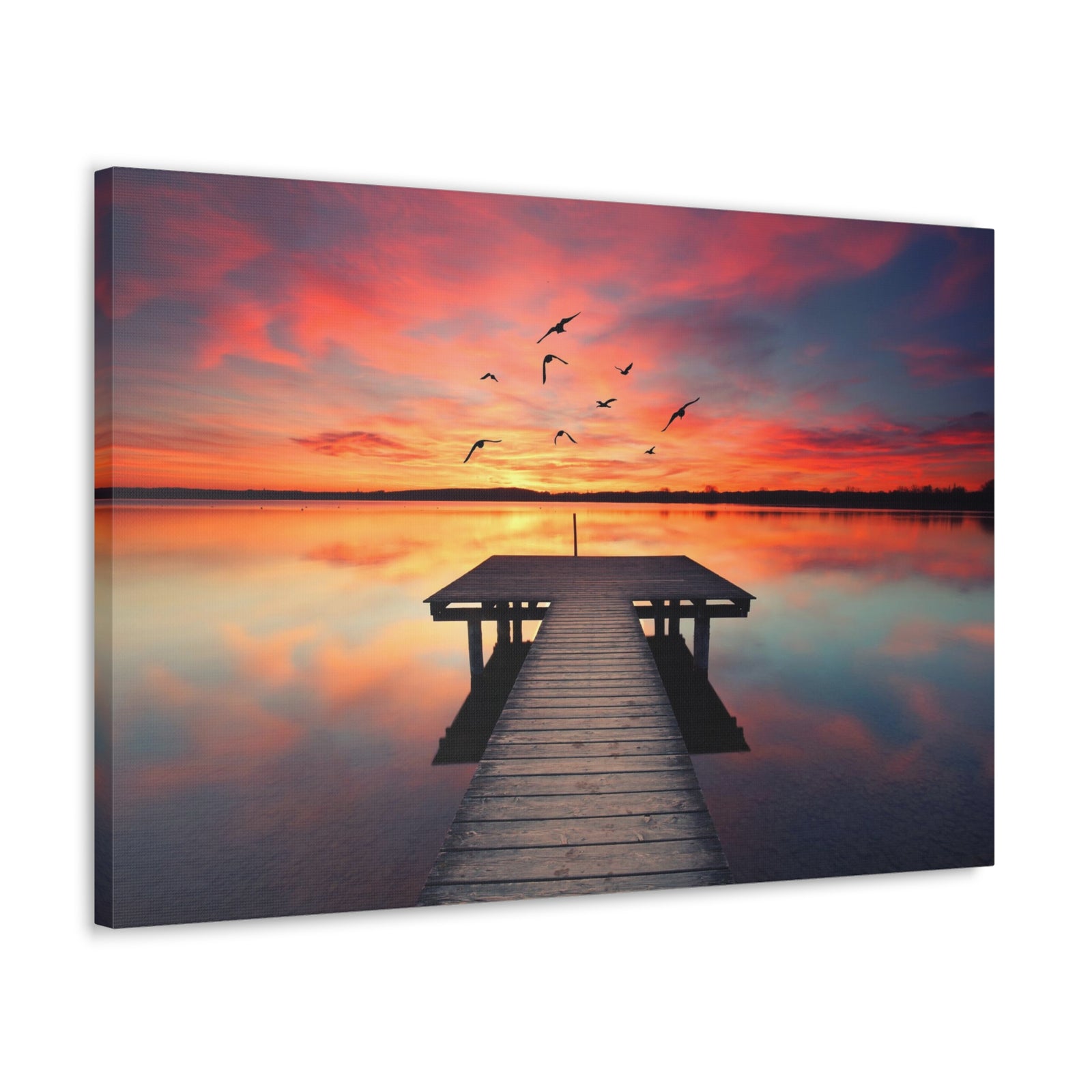 Wooden Bridge Lake View Dawn Nature Wilderness Photography Canvas Wall Art for Home Decor Ready-to-Hang-Express Your Love Gifts