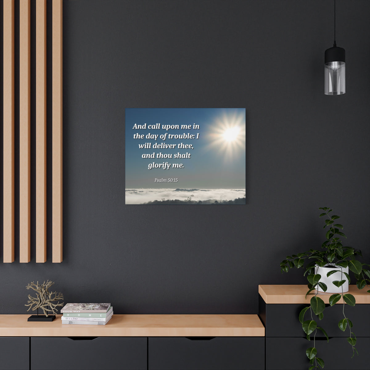 Scripture Canvas Day Of Trouble Psalms 50:15 Christian Wall Art Bible Verse Print Ready to Hang-Express Your Love Gifts