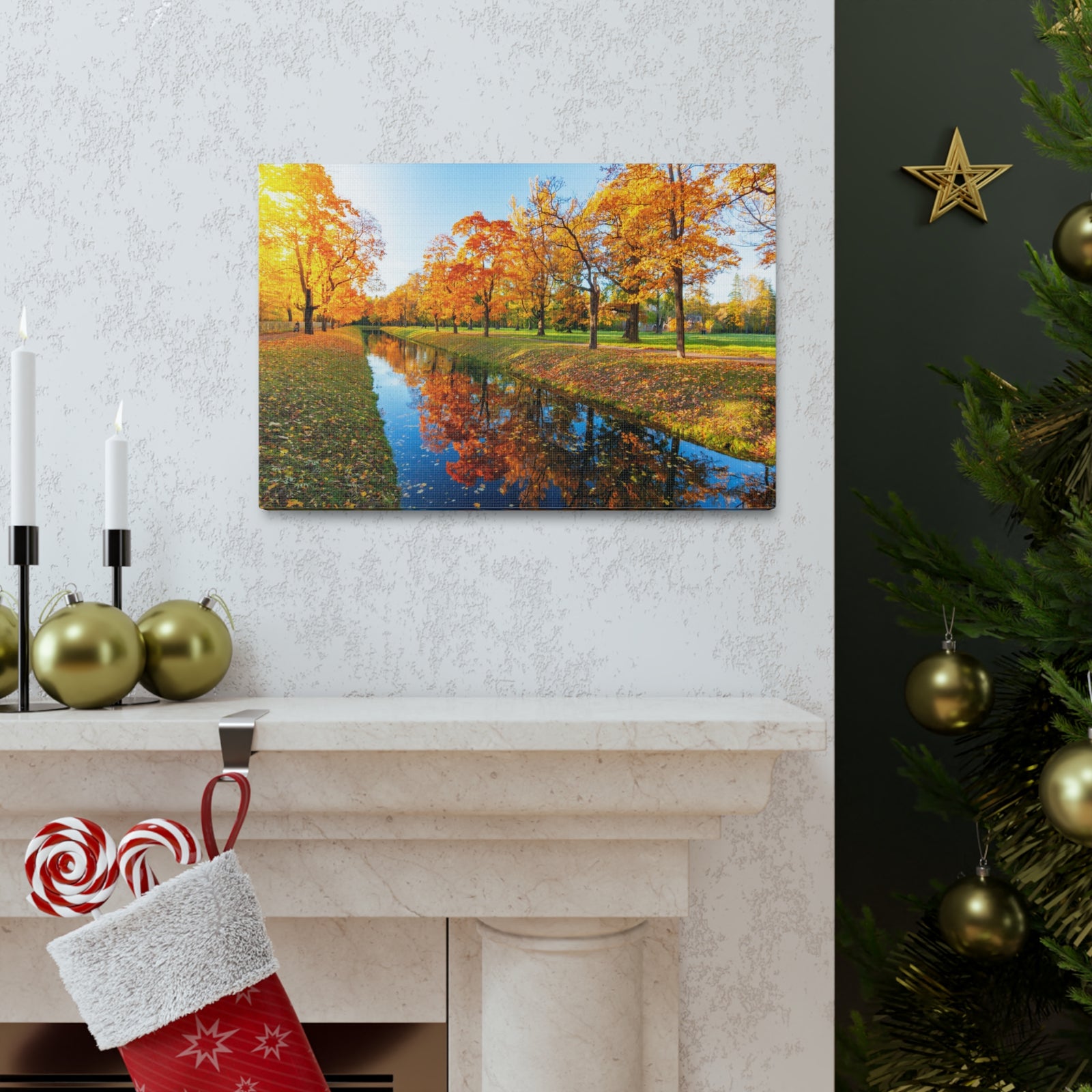 Obvodny Canal in Autumn Forest Floral Nature Photography Canvas Wall Art for Home Decor Ready-to-Hang-Express Your Love Gifts