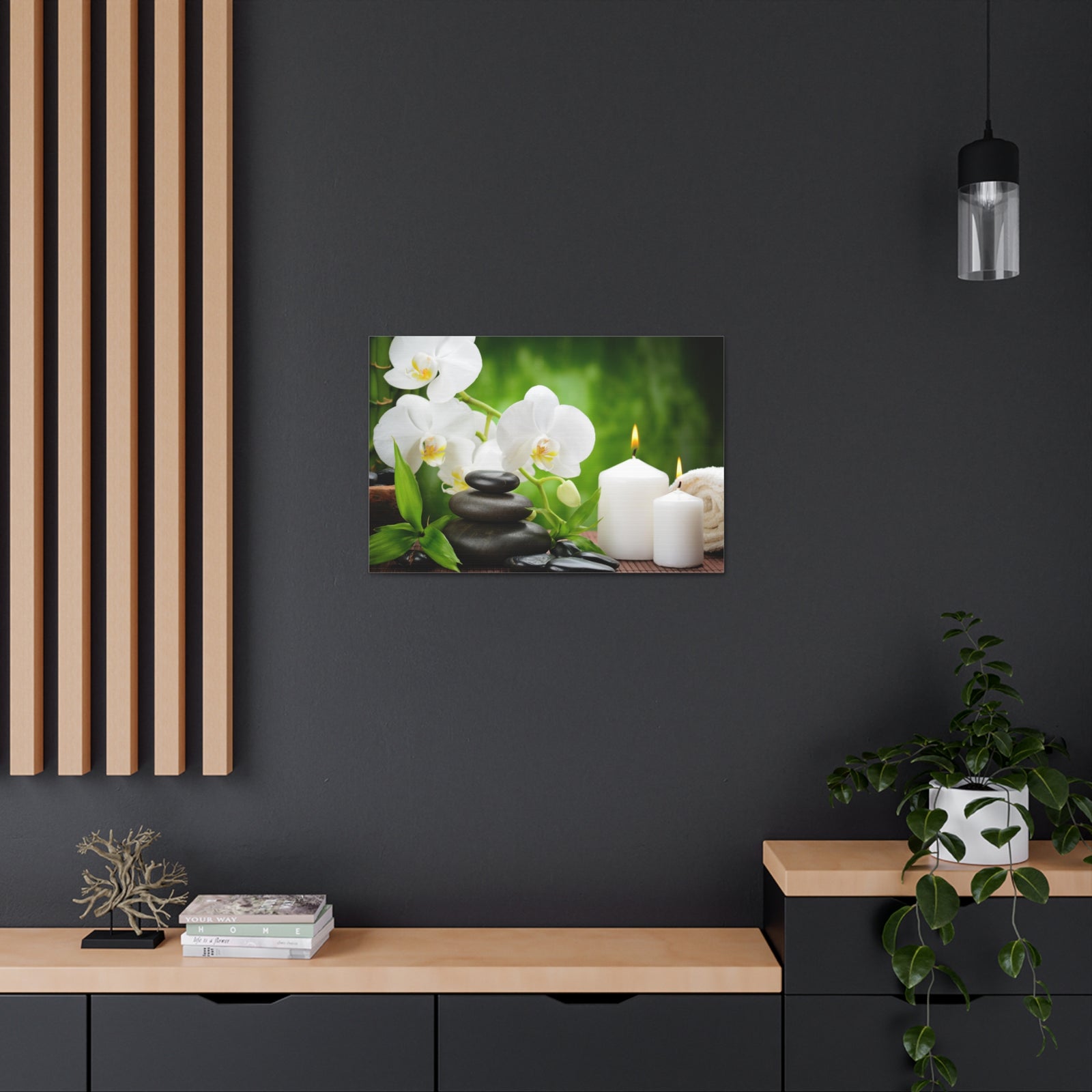 Zen Basalt Stones Forest Floral Nature Photography Canvas Wall Art for Home Decor Ready-to-Hang-Express Your Love Gifts