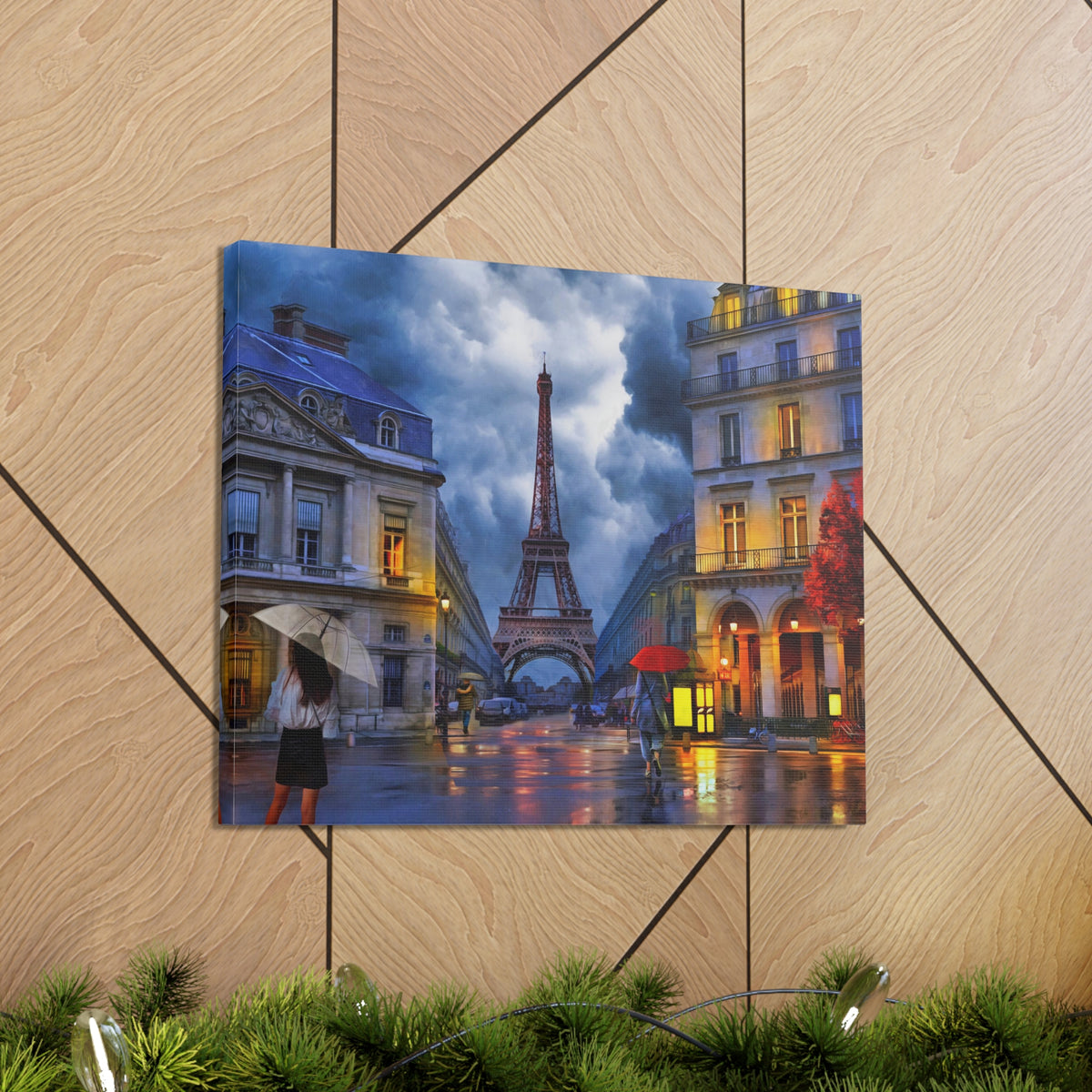 Paris Street View Red Umbrella Eiffel Tower France Canvas Artwork High-Quality Breathtaking French City for Home Decor Ready to Hang-Express Your Love Gifts