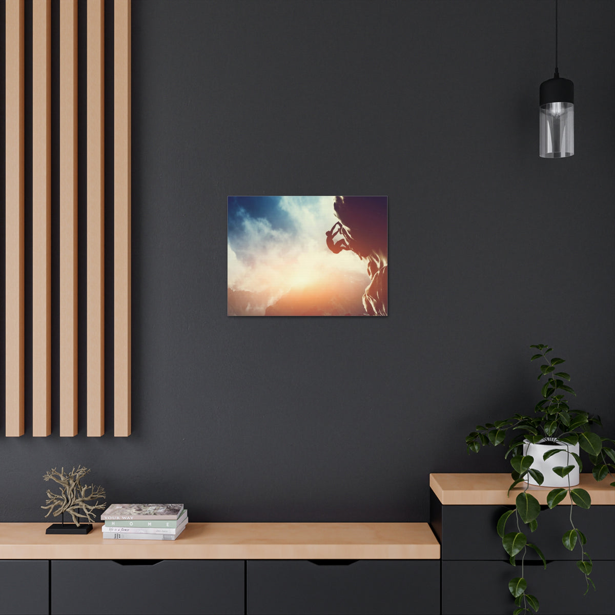 Man Climbing Rock Mountain Nature Wilderness Photography Canvas Wall Art for Home Decor Ready-to-Hang-Express Your Love Gifts