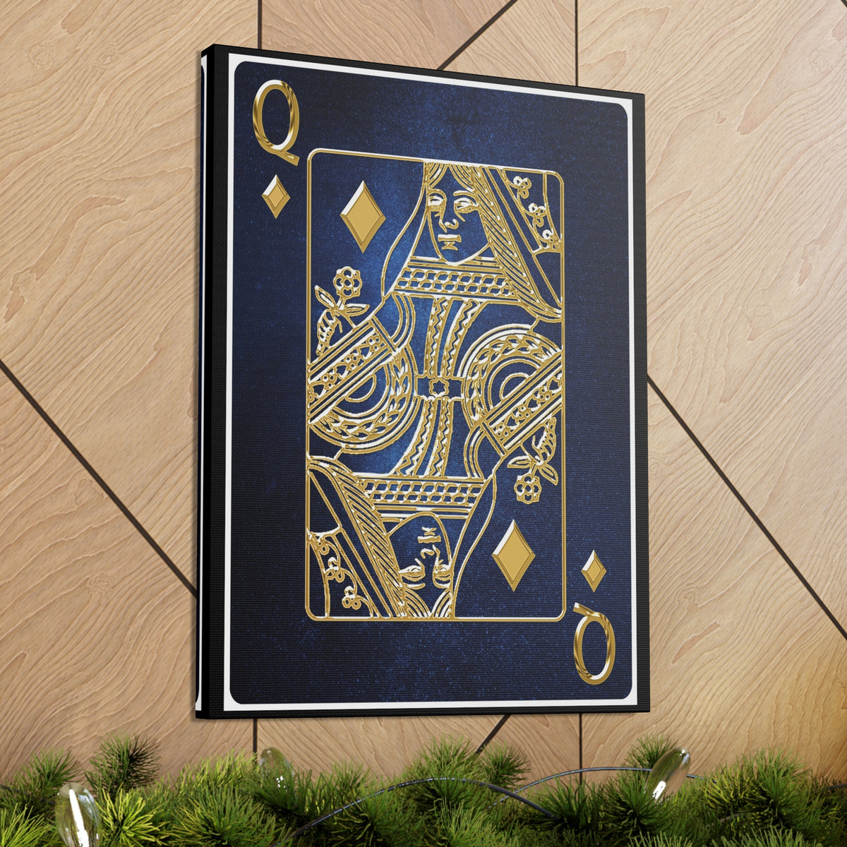 Queen Of Diamonds Space Background Playing Card Canvas Wall Art for Home Decor Ready-to-Hang-Express Your Love Gifts