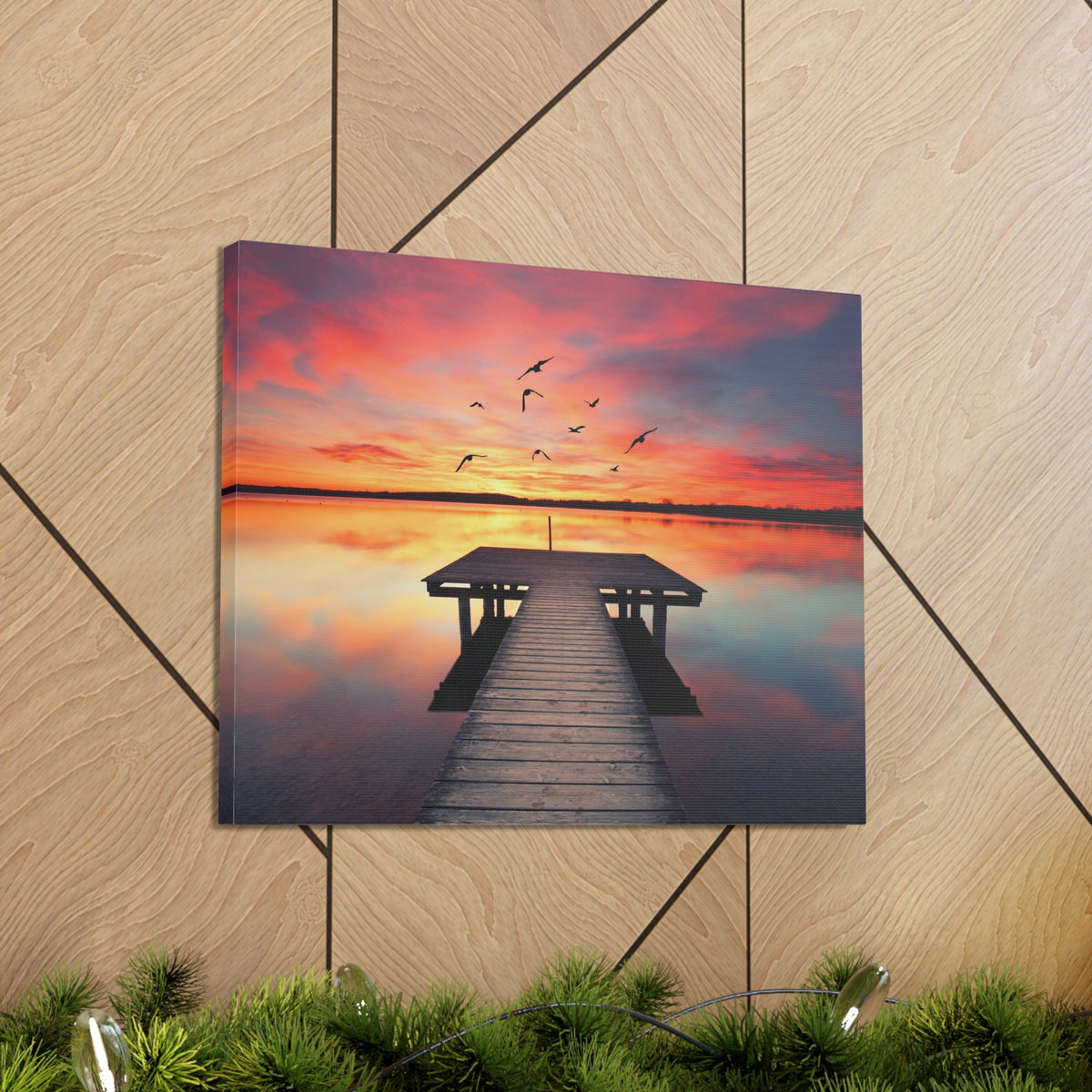 Wooden Bridge Lake View Dawn Nature Wilderness Photography Canvas Wall Art for Home Decor Ready-to-Hang-Express Your Love Gifts