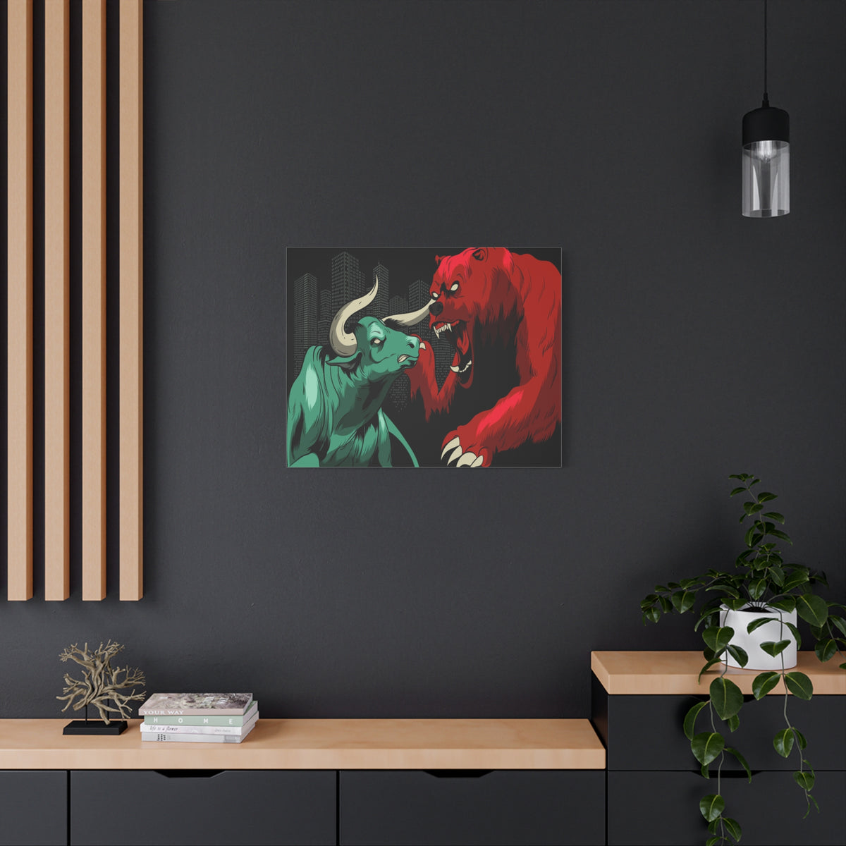 Stock Market Wall Art Bull vs Bear Battling for Wealth Wall Street Trading Art Canvas-Express Your Love Gifts