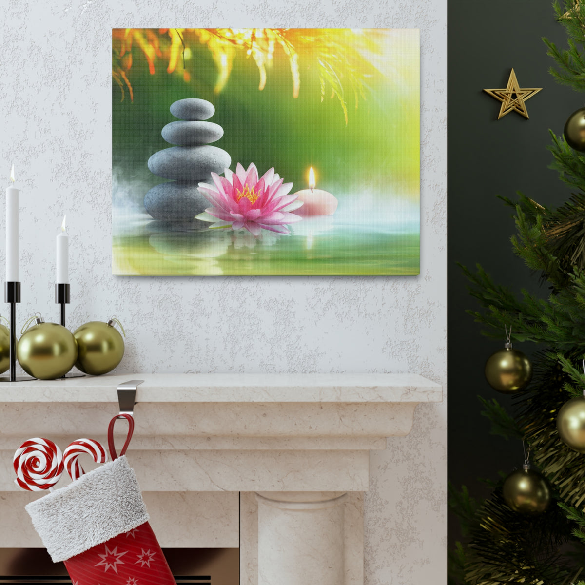 Relaxation with Massage Stones Forest Floral Nature Photography Canvas Wall Art for Home Decor Ready-to-Hang-Express Your Love Gifts