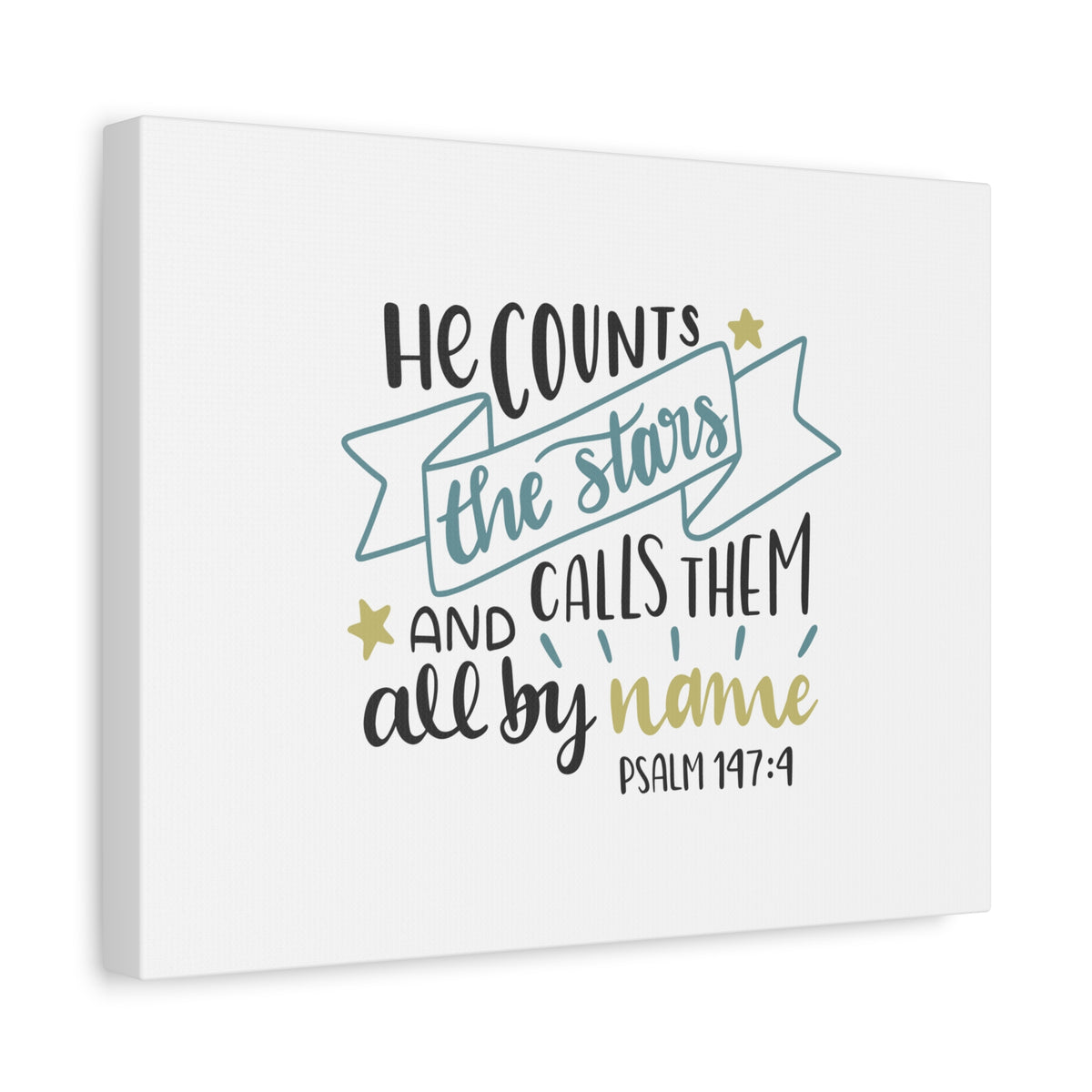 Scripture Canvas All By Name Psalm 147:4 Christian Wall Art Bible Verse Print Ready to Hang-Express Your Love Gifts