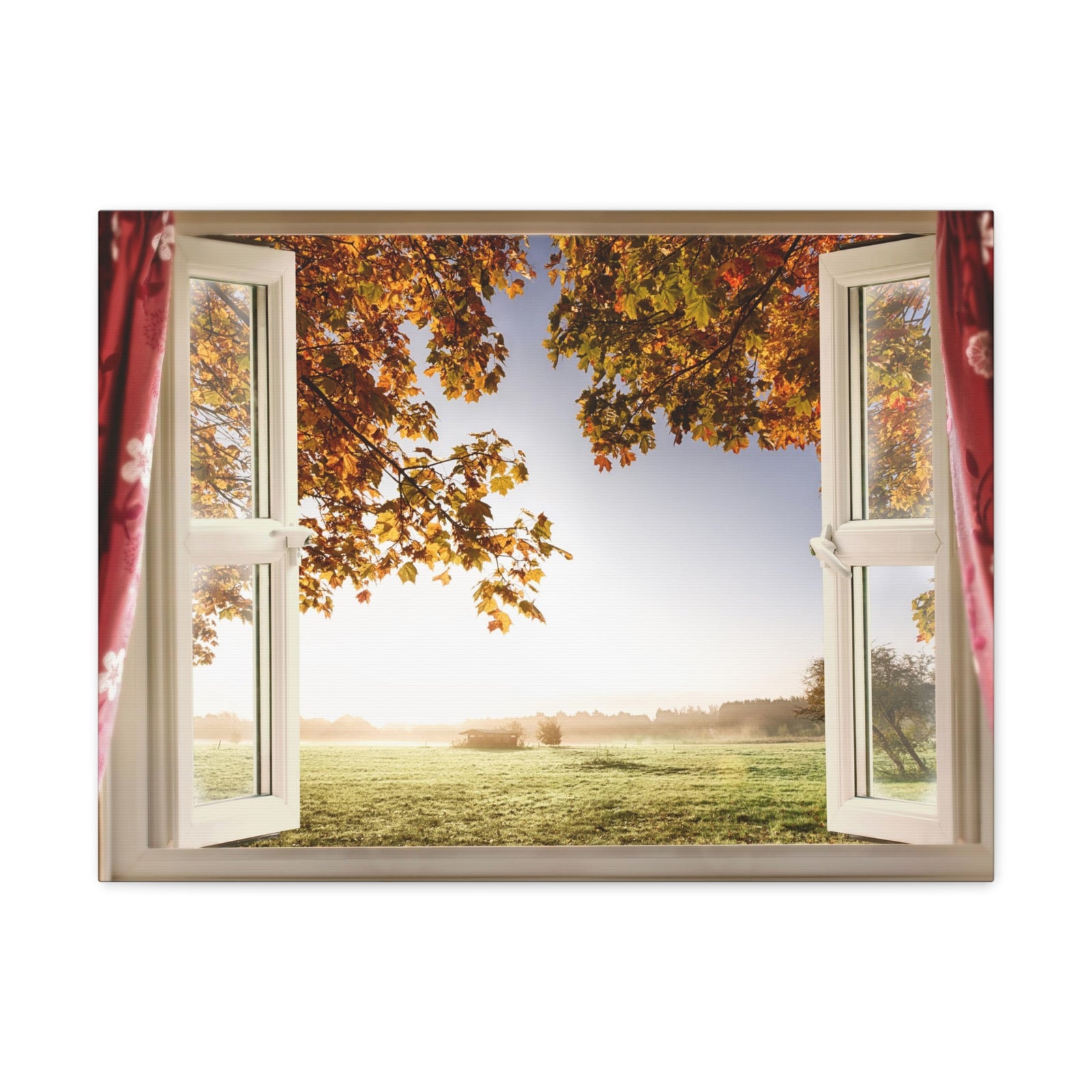 Canvas Print Wall Art Window Autumn Tree View Nature Photography Realism Scenic Landscape Colorful Multicolor for Home Decor Ready to Hang-Express Your Love Gifts