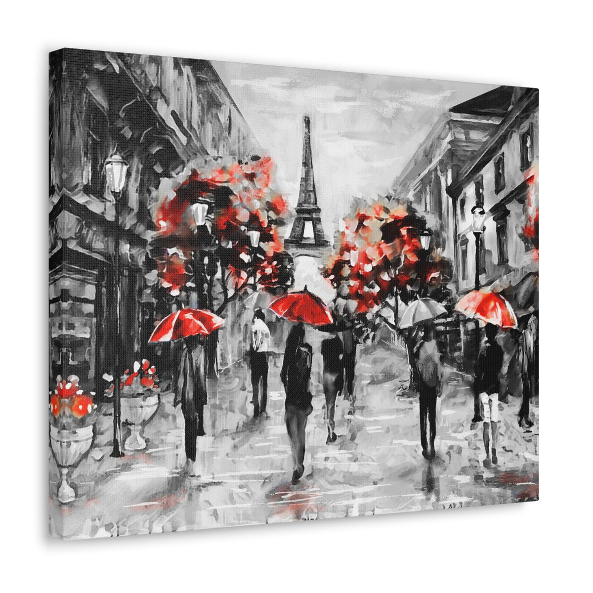 Eiffel Tower Street View Umbrella Paris France Canvas Artwork High-Quality Breathtaking French City for Home Decor Ready to Hang-Express Your Love Gifts