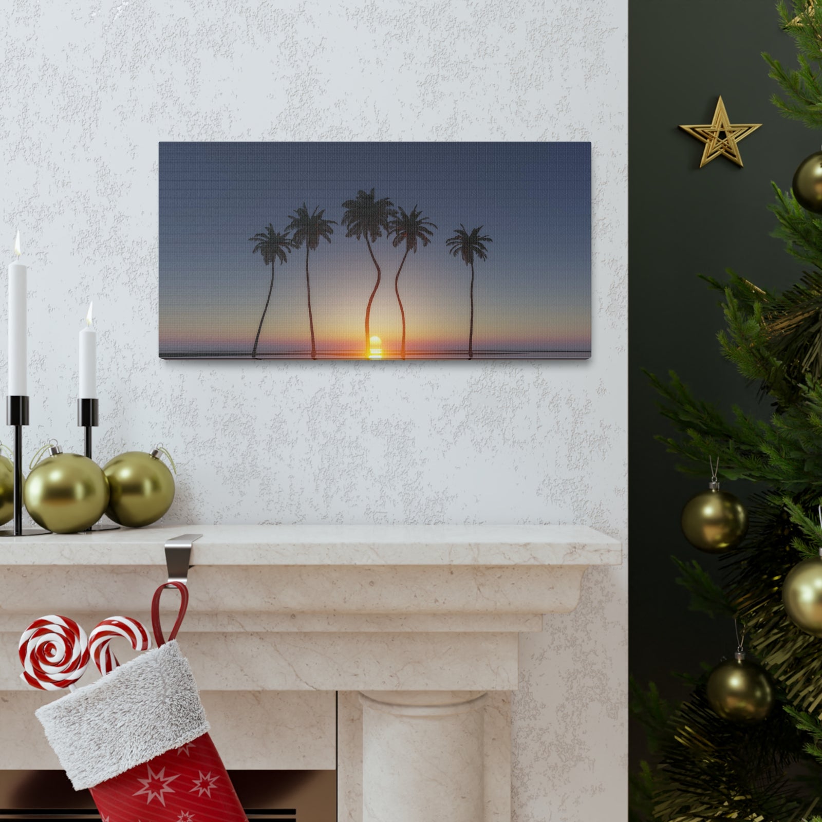 Palm Trees Tropical Sunset Ocean Canvas Wall Art for Home Decor Ready-to-Hang-Express Your Love Gifts