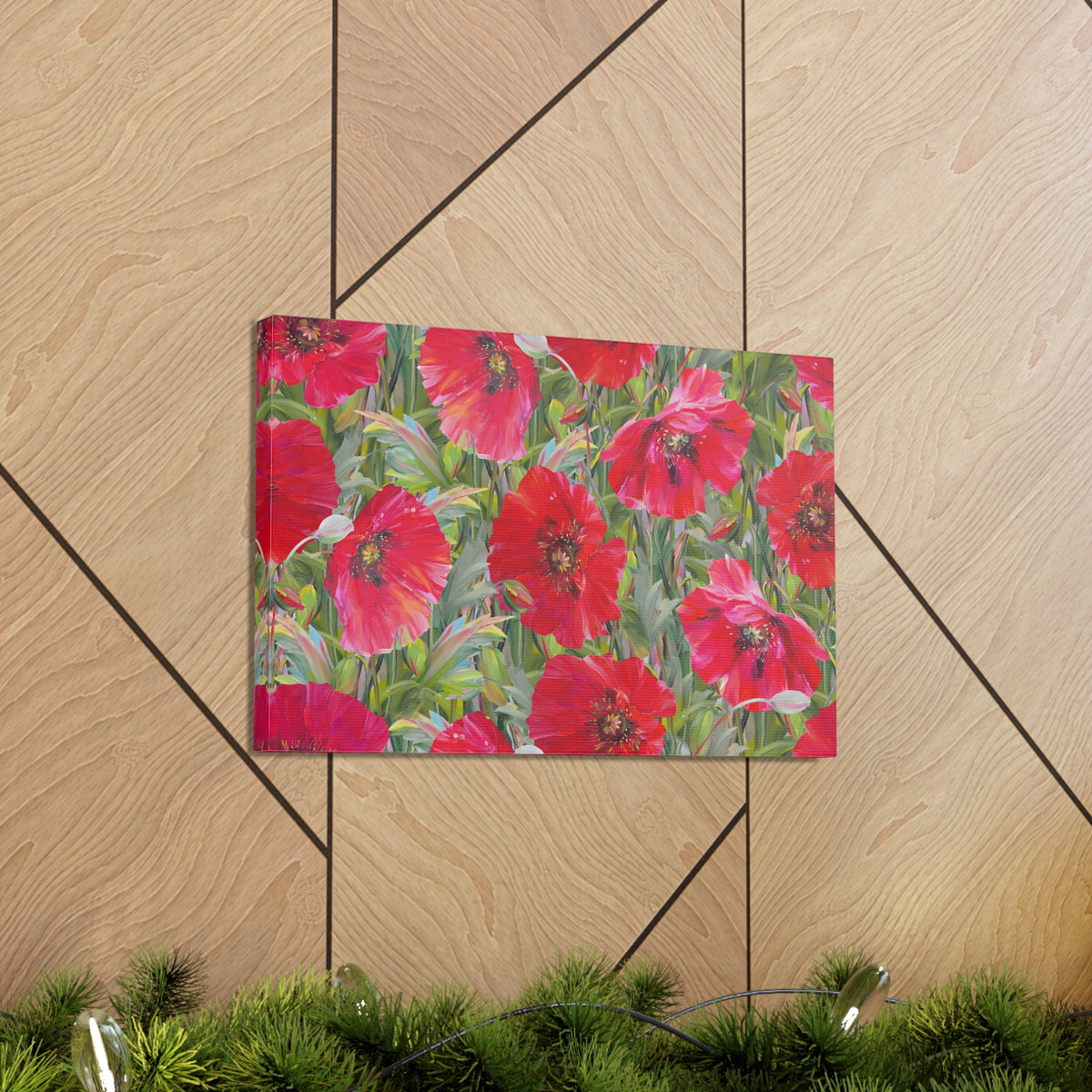 Seamless Floral Pattern Red Poppies Flower Canvas Wall Art for Home Decor Ready-to-Hang-Express Your Love Gifts