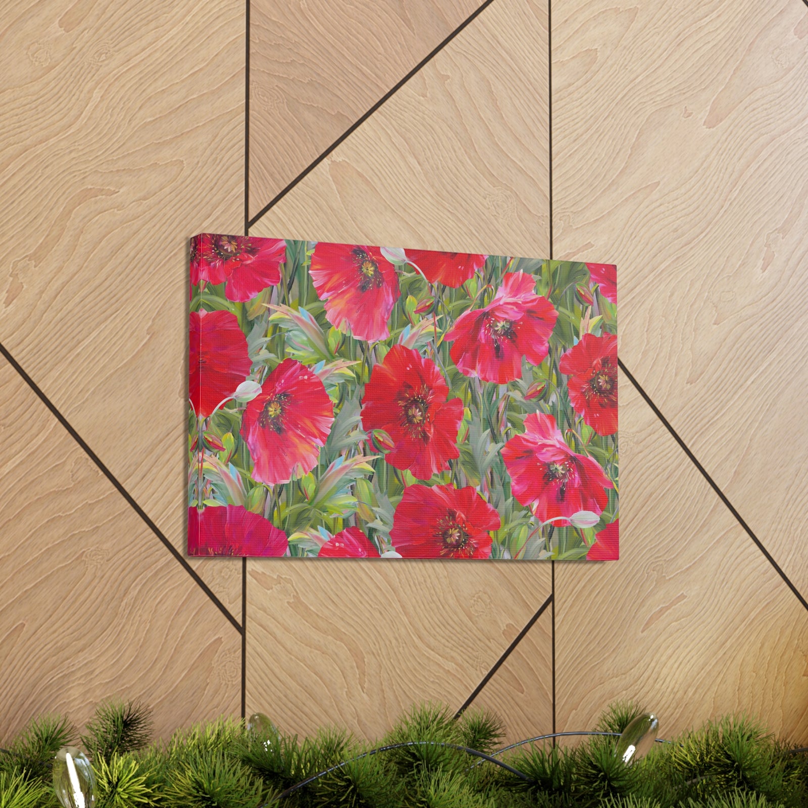 Seamless Floral Pattern Red Poppies Flower Canvas Wall Art for Home Decor Ready-to-Hang-Express Your Love Gifts