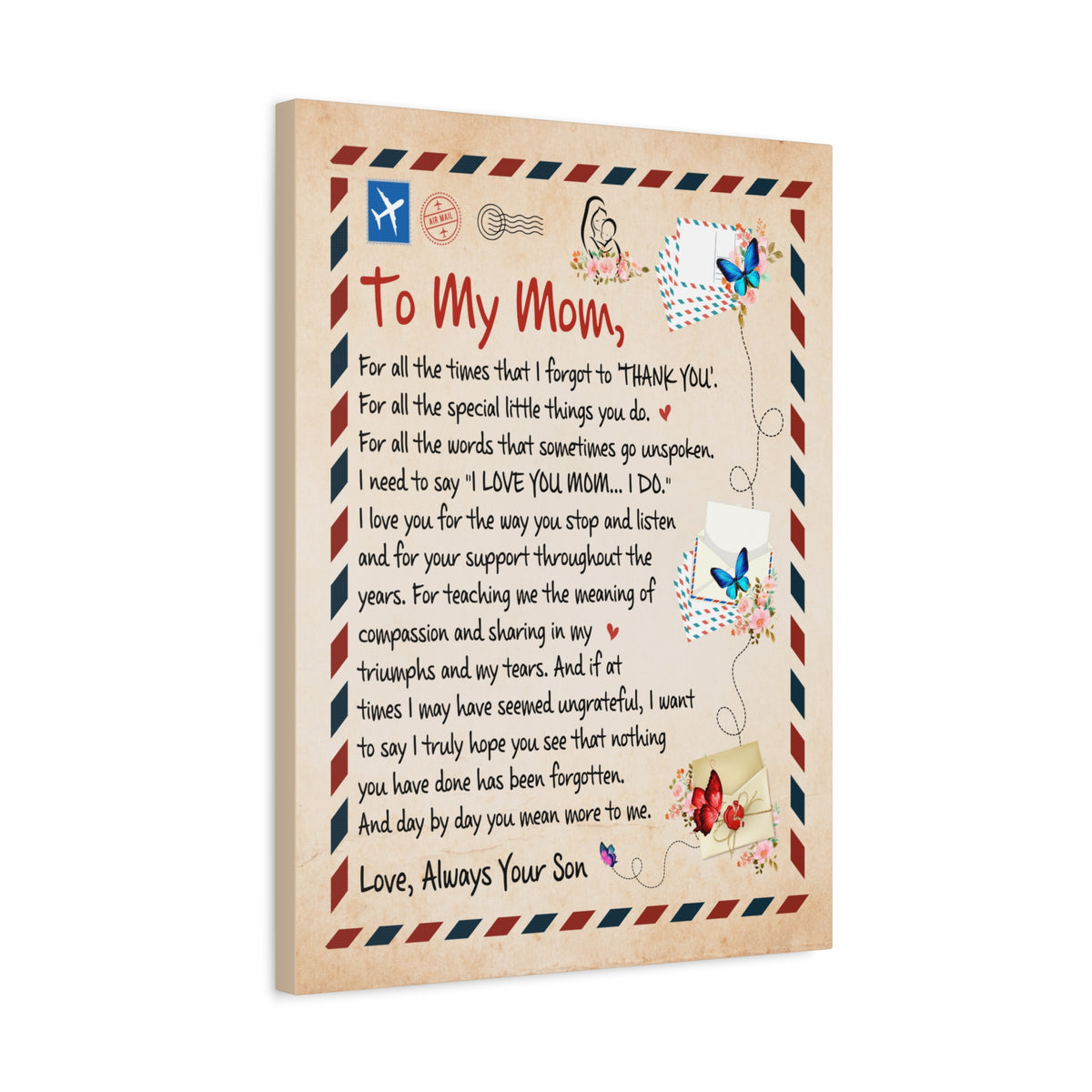 To My Mom Message Inspirational Canvas Wall Art for Mom-Express Your Love Gifts