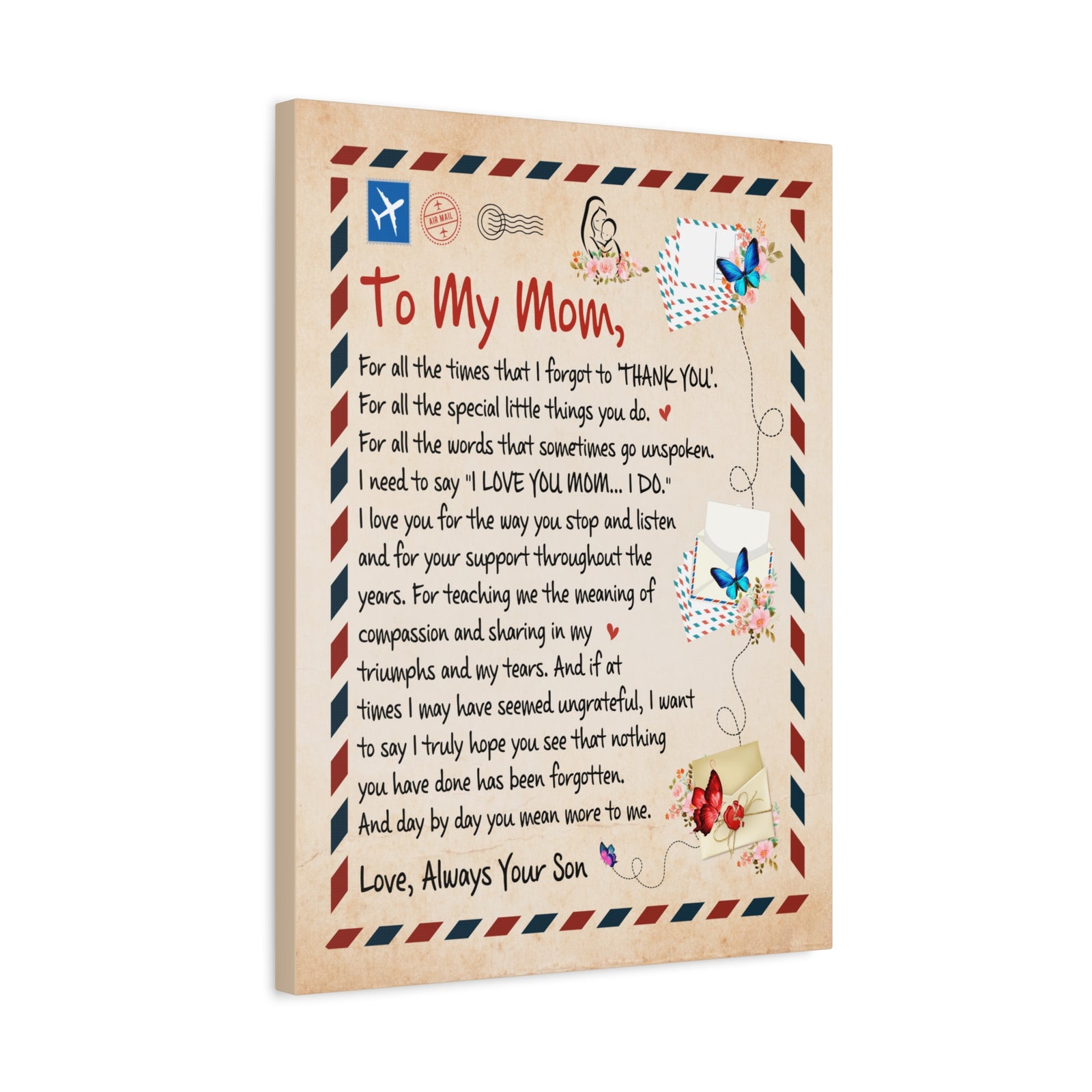 To My Mom Message Inspirational Canvas Wall Art for Mom-Express Your Love Gifts