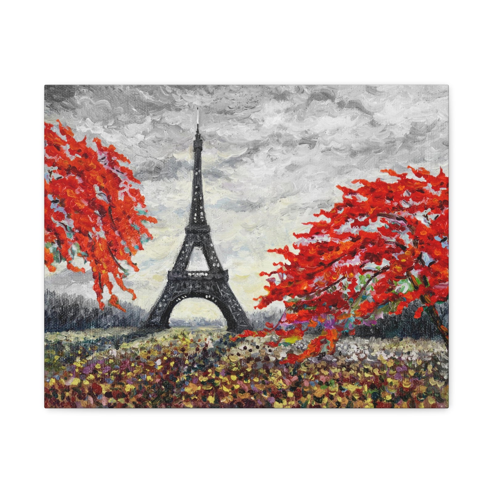 Eiffel Tower Red Tree Paris France Canvas Artwork High-Quality Breathtaking French City for Home Decor Ready to Hang-Express Your Love Gifts