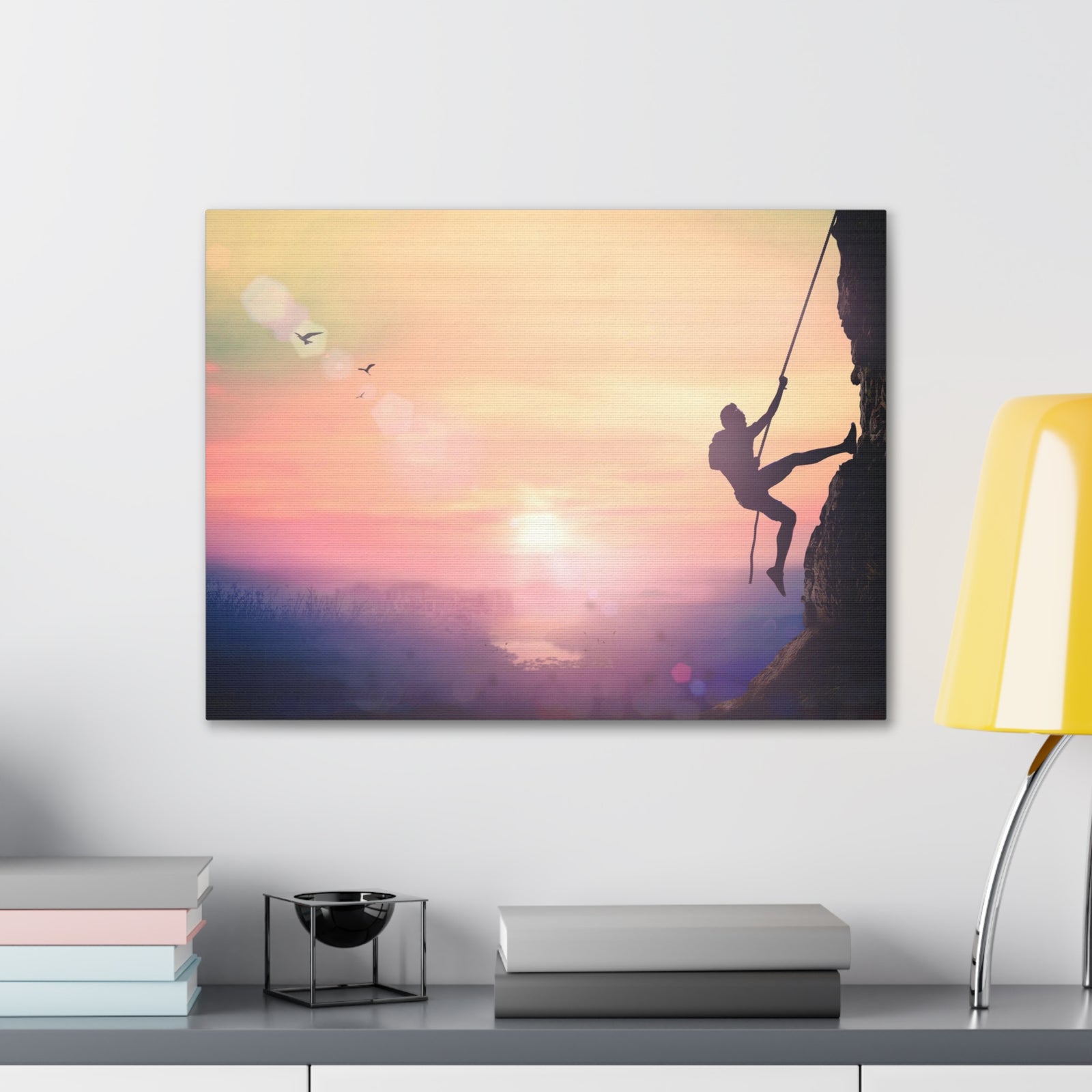 Man Climbing High Mountain Nature Wilderness Photography Canvas Wall Art for Home Decor Ready-to-Hang-Express Your Love Gifts
