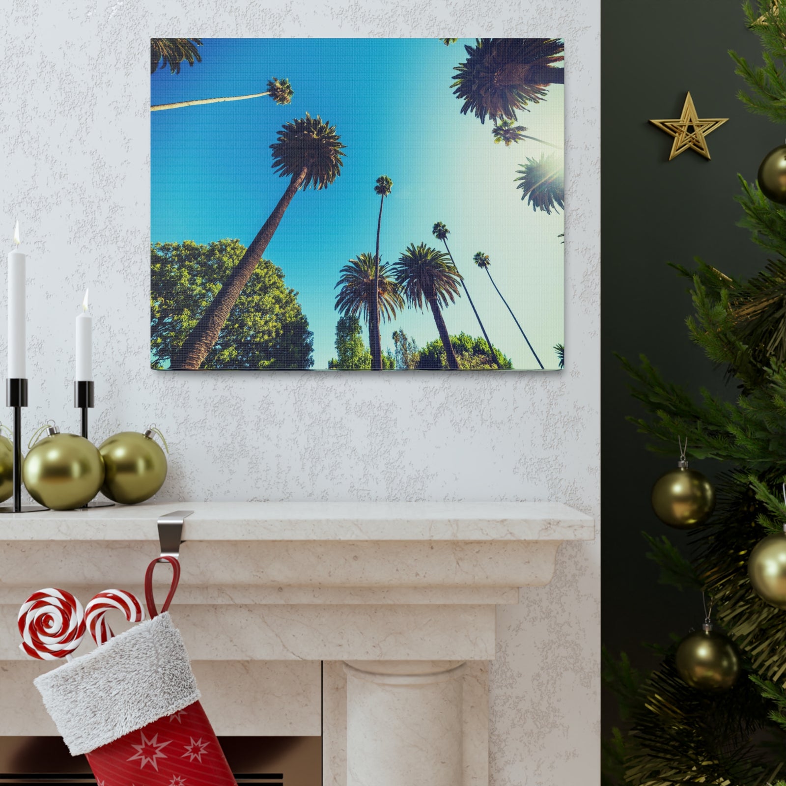 Los Angeles Sky Palm Trees Nature Wilderness Photography Canvas Wall Art for Home Decor Ready-to-Hang-Express Your Love Gifts