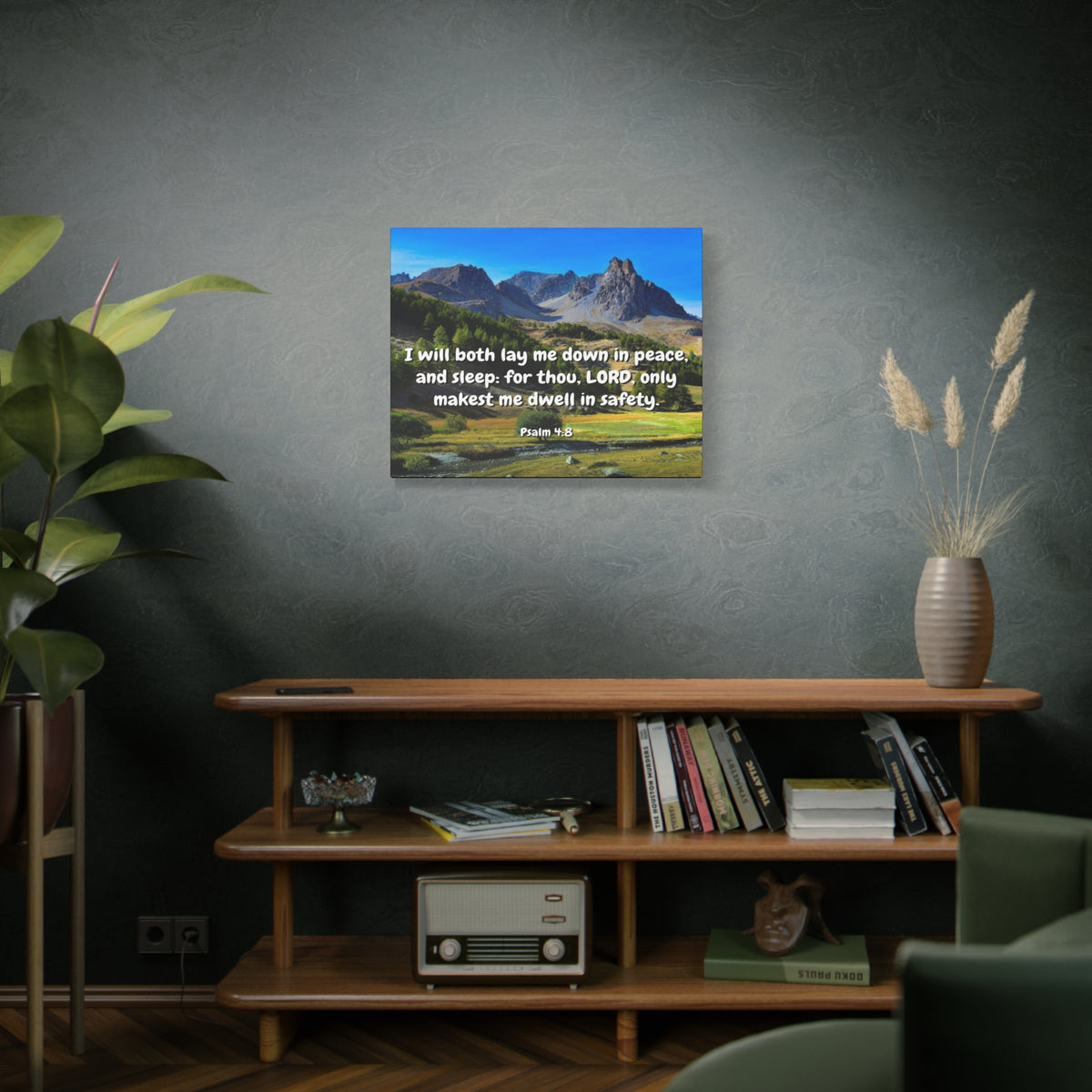 Scripture Canvas Dwell In Safety Psalms 4:8 Christian Wall Art Bible Verse Print Ready to Hang-Express Your Love Gifts