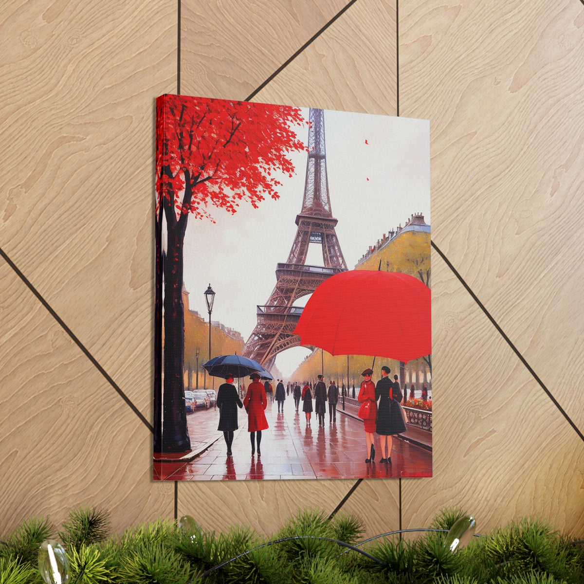 Eiffel Tower Big Red Umbrella Paris France Canvas Artwork High-Quality Breathtaking French City for Home Decor Ready to Hang-Express Your Love Gifts