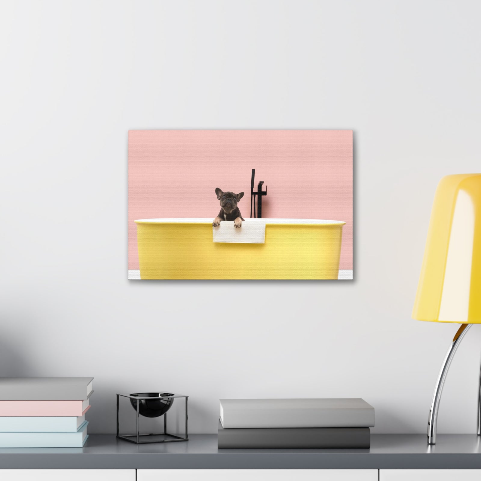 Cute French Bulldog Bath Canvas Wall Art for Home Decor Ready-to-Hang-Express Your Love Gifts