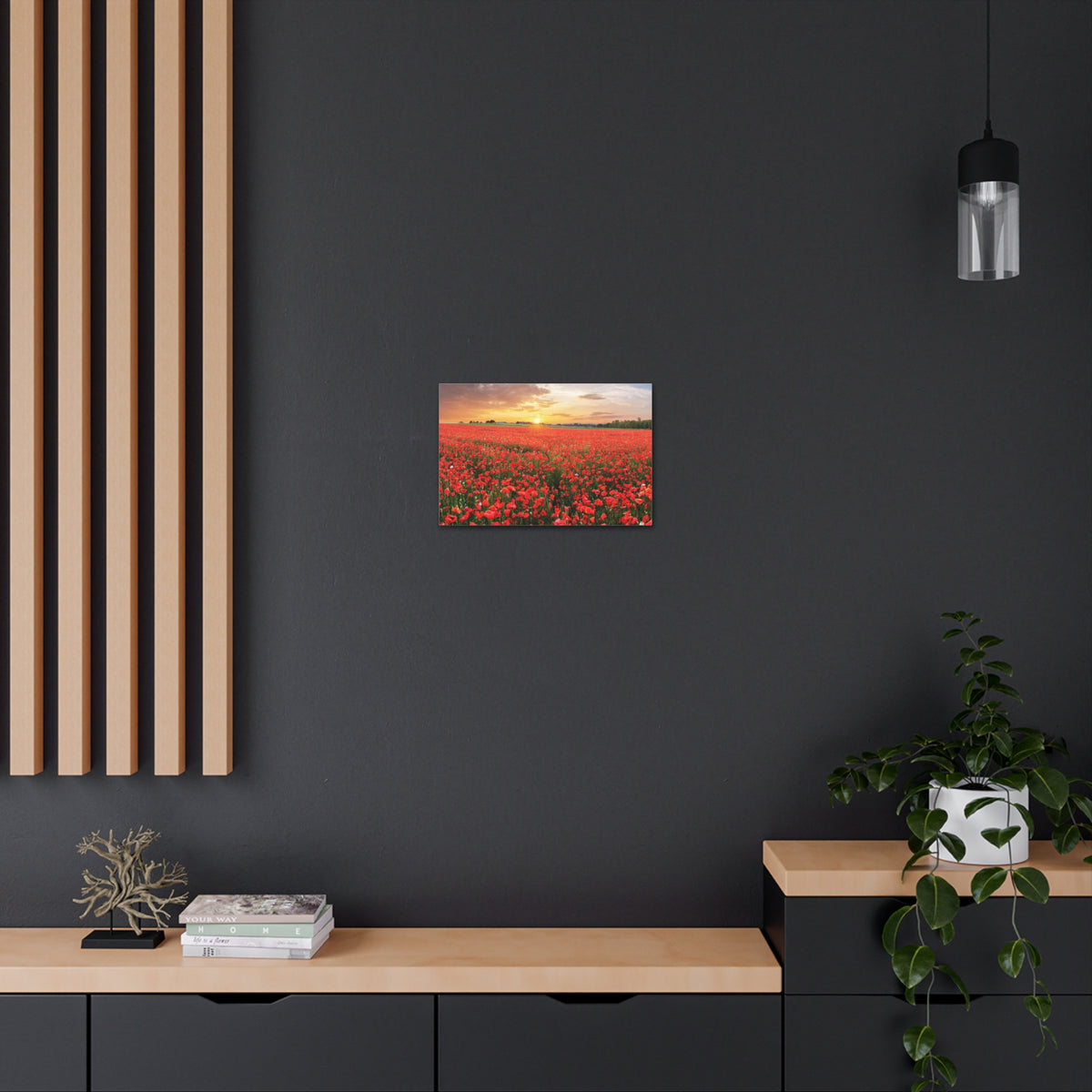Nice Sunset Over Poppy Field Flower Canvas Wall Art for Home Decor Ready-to-Hang-Express Your Love Gifts