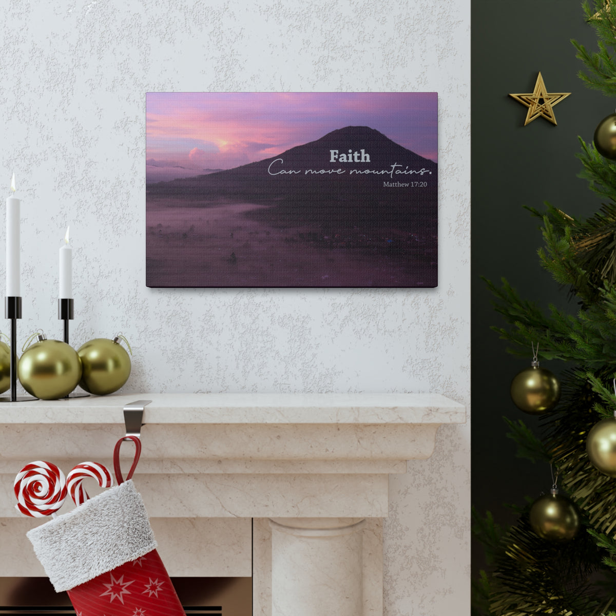 Scripture Canvas Move Mountains Matthew 17:20 Pink Christian Wall Art Bible Verse Print Ready to Hang-Express Your Love Gifts