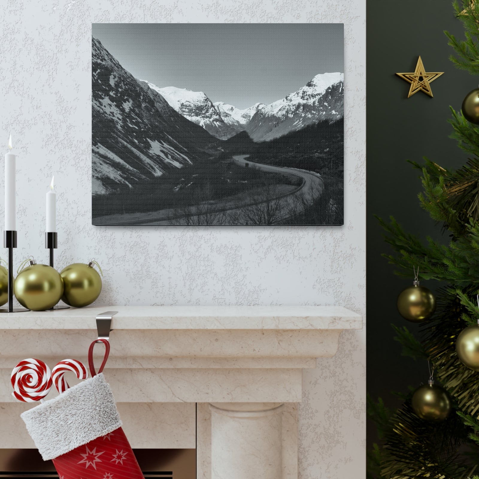 Forest Mountain Black And White Nature Wilderness Photography Canvas Wall Art for Home Decor Ready-to-Hang-Express Your Love Gifts