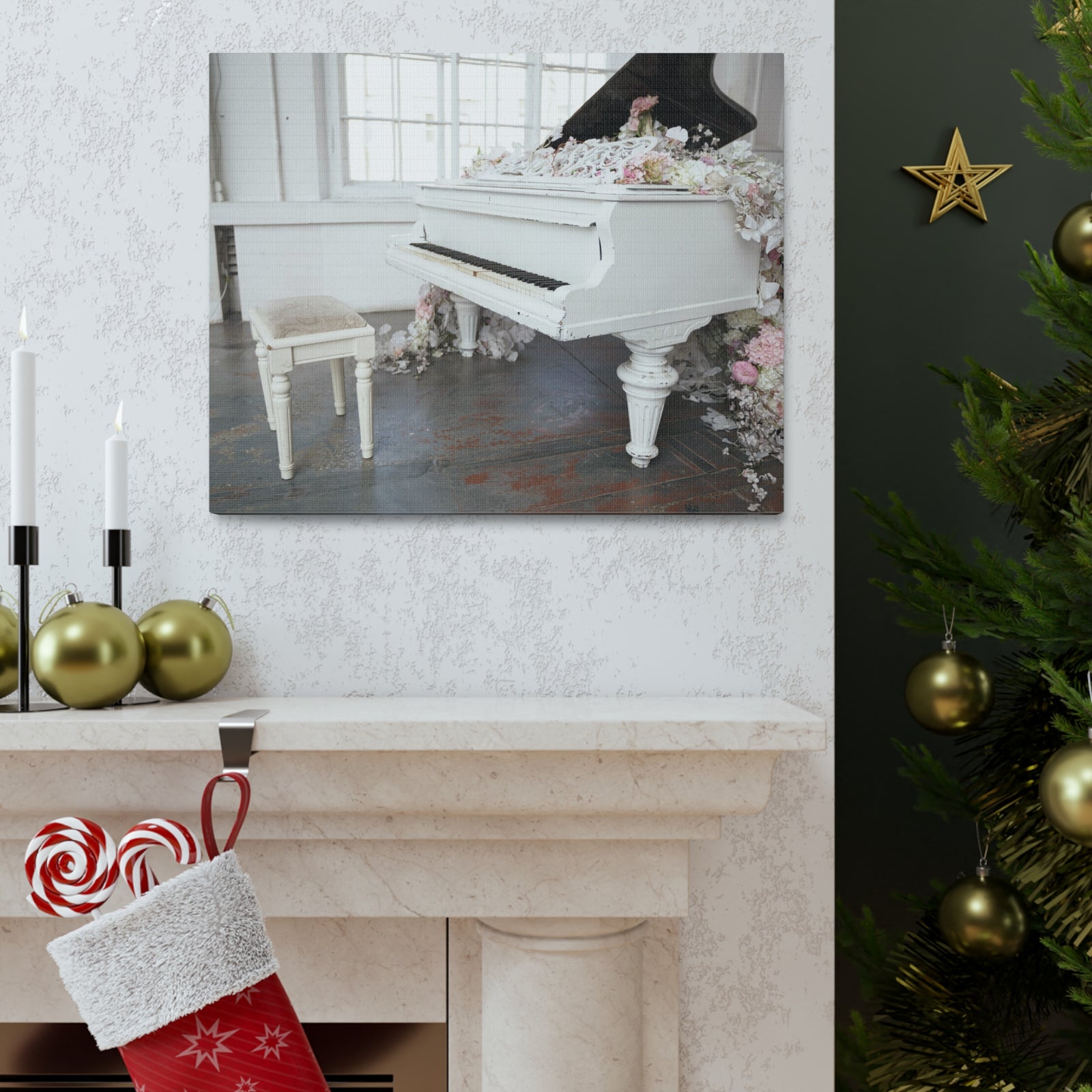 Piano with Flowers Music Lover's Delight Piano Keyboard Canvas Wall Art for Home Decor Ready-to-Hang-Express Your Love Gifts