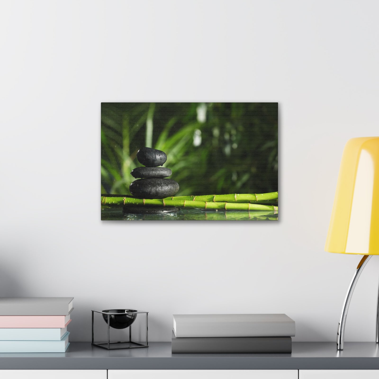 Stacked Stones on Bamboo Forest Floral Nature Photography Canvas Wall Art for Home Decor Ready-to-Hang-Express Your Love Gifts