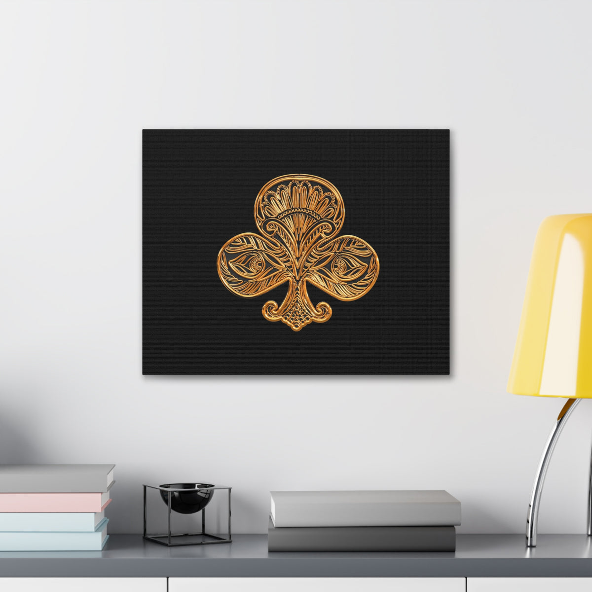 3D Gold Clubs Playing Card Canvas Wall Art for Home Decor Ready-to-Hang-Express Your Love Gifts