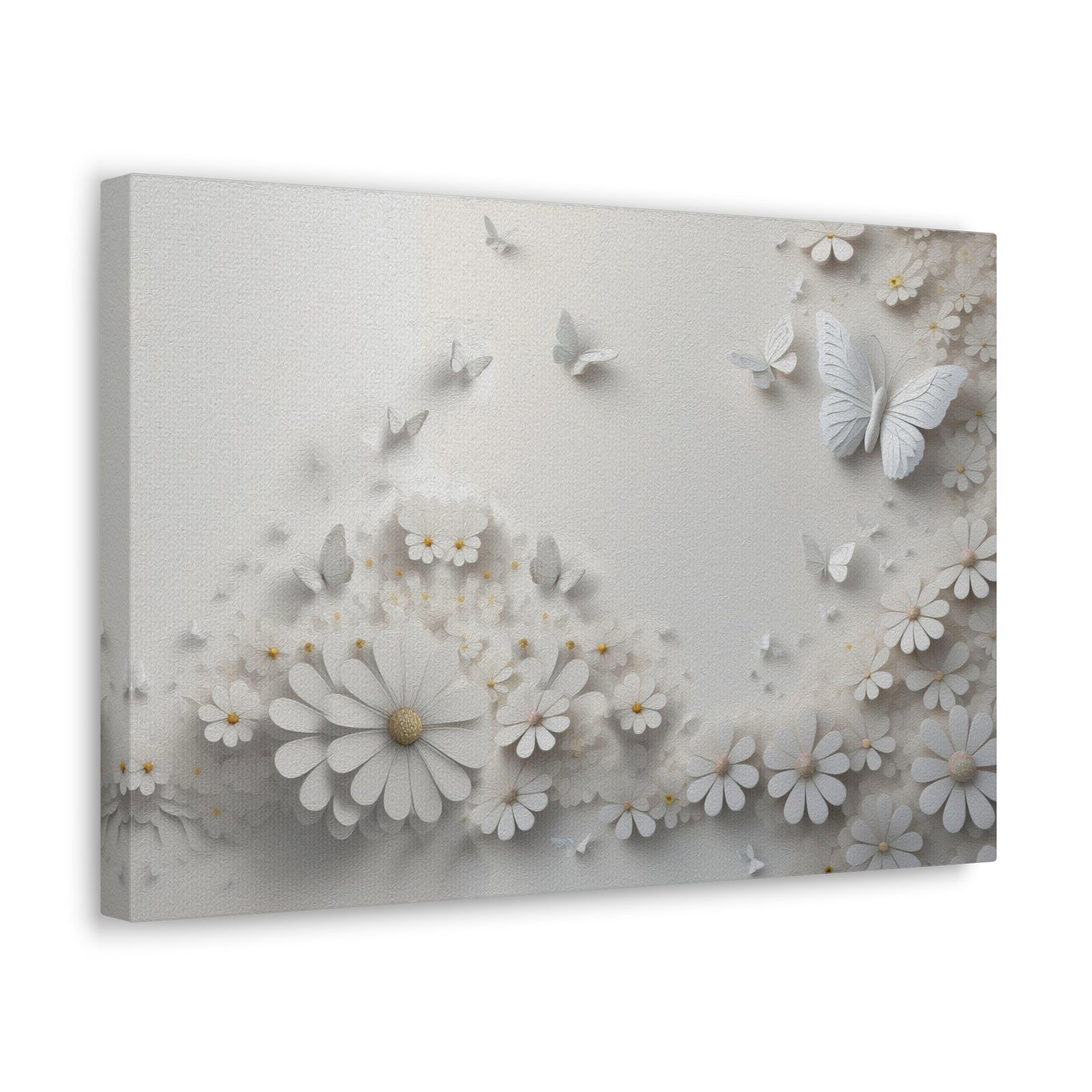 Abstract 3D White Background With Small And Large Flowers And Butterflies Oil Painting Canvas Wall Art for Home Decor Ready-to-Hang-Express Your Love Gifts