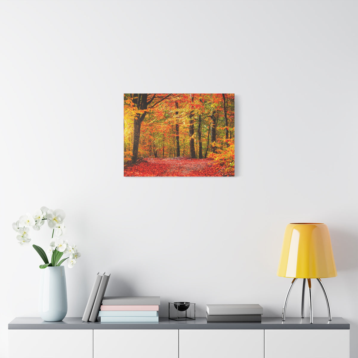 Autumn Forest Orange Leave Tree Nature Wilderness Photography Canvas Wall Art for Home Decor Ready-to-Hang-Express Your Love Gifts