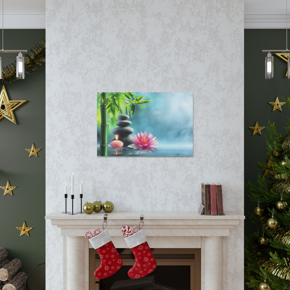 Massage Stones and Waterlily Forest Floral Nature Photography Canvas Wall Art for Home Decor Ready-to-Hang-Express Your Love Gifts